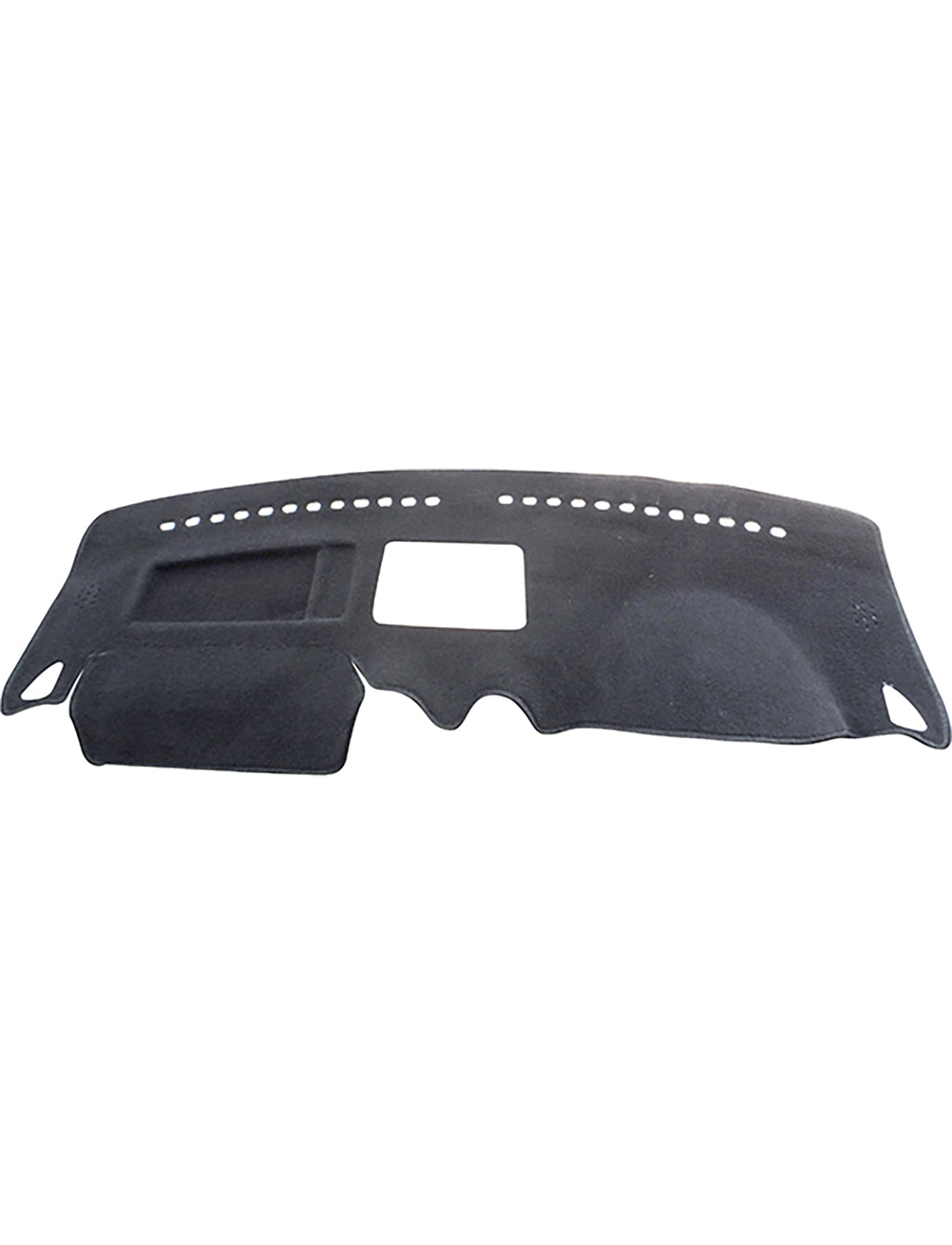 The Sunland Dash Mat Black by Sunland-Protection, specifically designed for Volkswagen Caddy 1.6/1.9/Life models from 02/2005 to 05/2015 (W1901), features cutouts for vents and controls, ensuring it fits seamlessly over the vehicle's dashboard while providing protection and superior glare reduction.