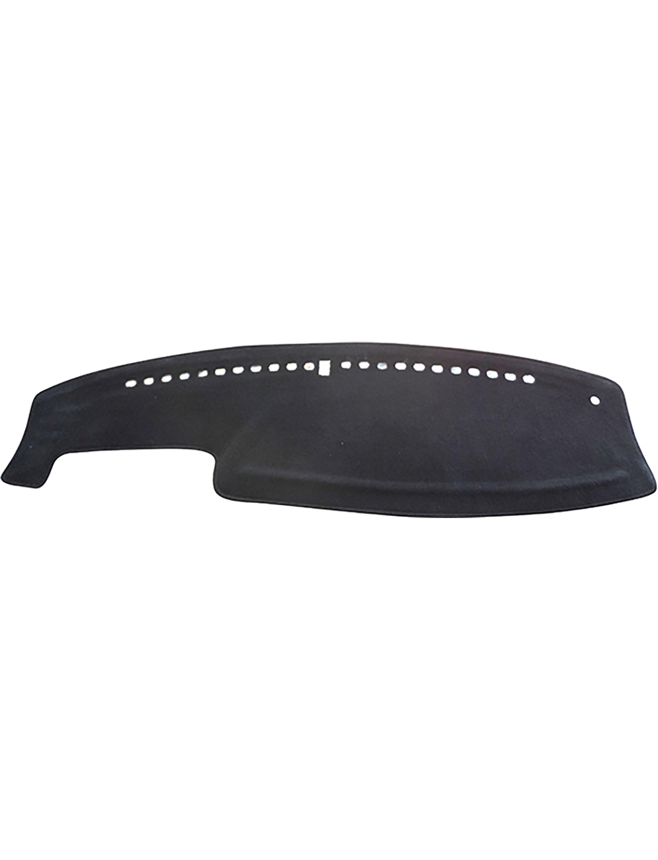 The Sunland-Protection Ford Escape Dash Mat BA/ZA/ZB/XLS/T/ZD in black features multiple evenly spaced vent holes along the top and is designed to fit over the dashboard surface, offering effective UV protection.
