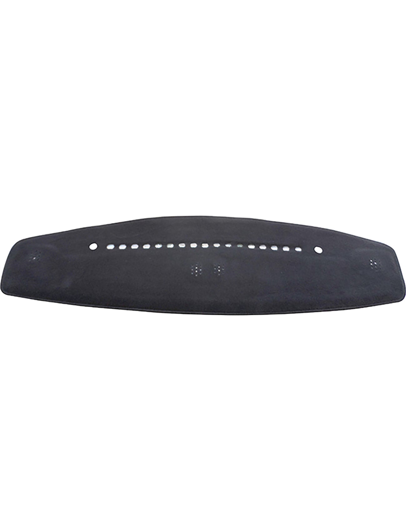 Image of a Sunland-Protection Mazda CX-7 ER Dash Mat, resembling a black automobile dashboard pad replacement. It is rectangular with rounded edges and features small holes for mounting and ventilation, ensuring airbag safety.