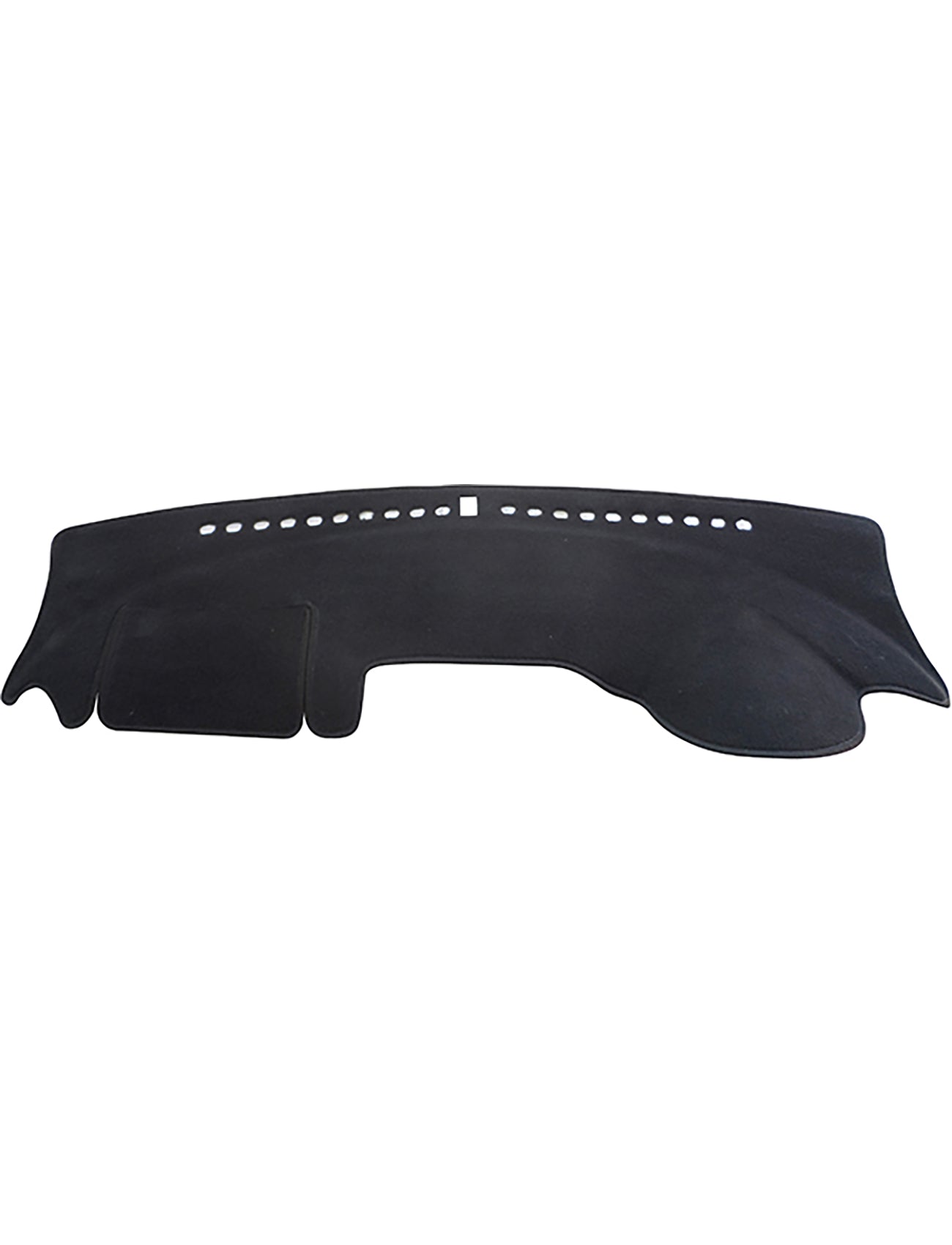 The Sunland-Protection Mazda BT50 B22P/B32P/UR Dash Mat offers optimal dashboard protection with a curved black design and perforated holes for air vents, shielding against sunlight and dust while enhancing glare reduction.