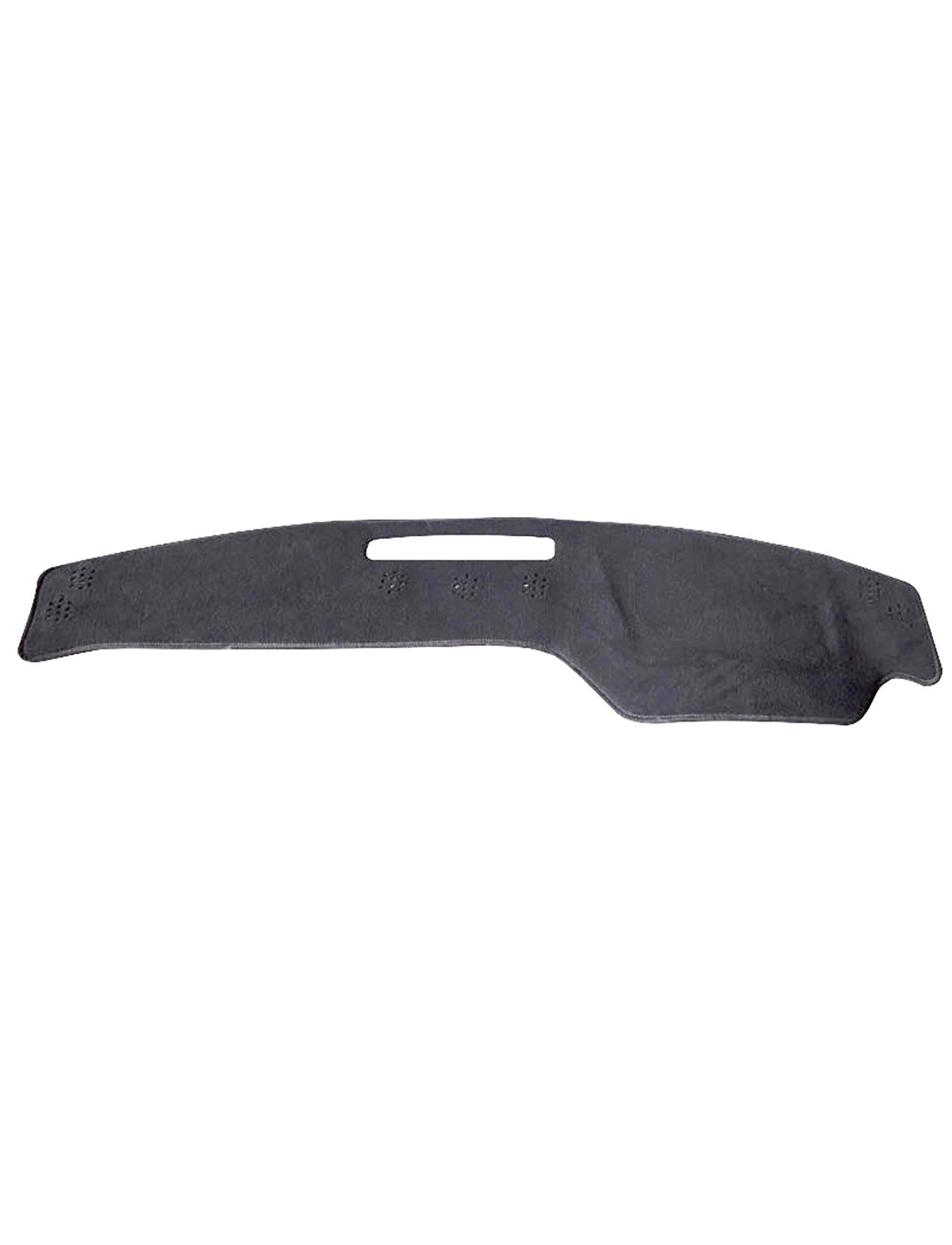 The Mazda CX-9 TC Dash Mat by Sunland-Protection is a sleek, black cover with vent/display cut-outs that fit your vehicle's dashboard. Its Air Bag Safe design features specific perforations for speakers or airflow, enhancing your driving experience and helping keep the vehicle cool.