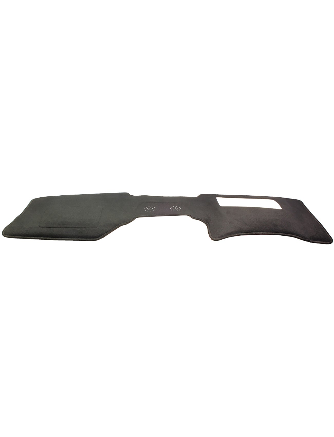 The Sunland-Protection Mazda CX 60 KH Dash Mat is a black, custom-fit mat with a rectangular cutout and vent holes, designed to protect your dashboard and reduce glare from sun damage.
