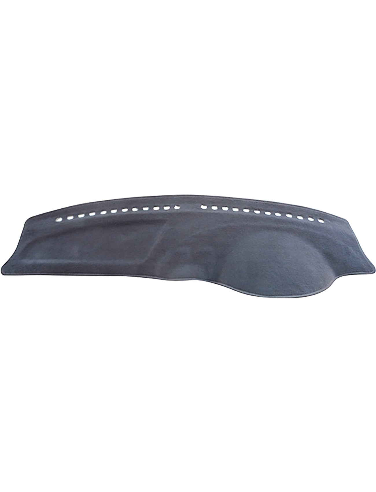 The Sunland-Protection Dash Mat Charcoal, designed specifically for Kia Rio models from 01/2003 to 08/2005 (A1306), is a black, curved fabric cover tailored to fit the top surface of your car dashboard. It features numerous perforations across the upper section for optimal ventilation, helping keep your vehicle cool while ensuring compatibility with all dashboard features.