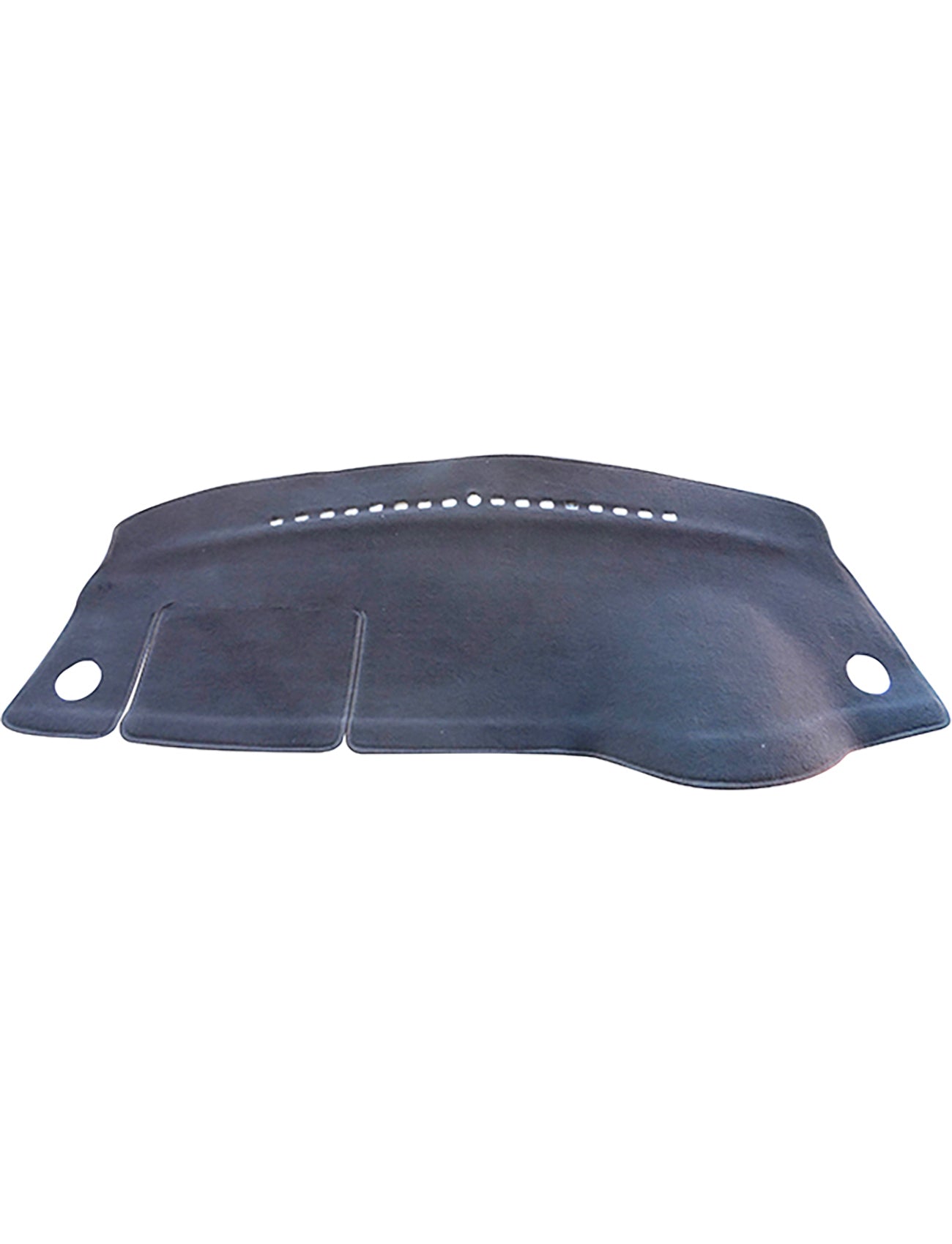 The Sunland Dash Mat Charcoal, designed to suit all models of the Kia Rio UB from 09/2011 to 12/2016, features cut-outs for air vents and other dashboard components. The cover, which appears to have a fabric texture, fits over the car's dashboard for protection while keeping the vehicle cool and maintaining its aesthetic appeal.