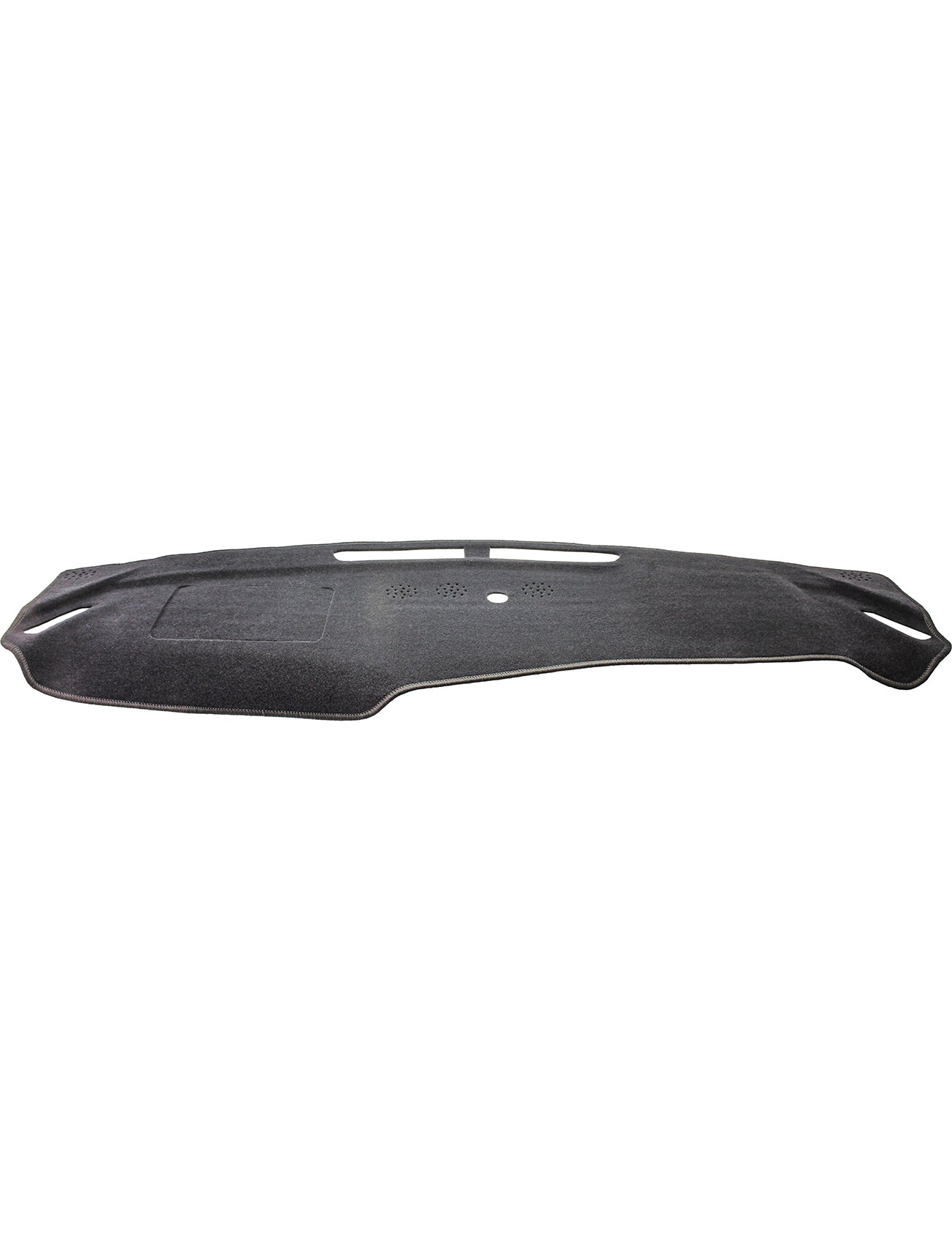 The Sunland-Protection Kia Sorento MQ4 PE Dash Mat is a black dashboard cover with stitched edges, vent cutouts, and a rectangular opening, designed to protect your dashboard and reduce glare.