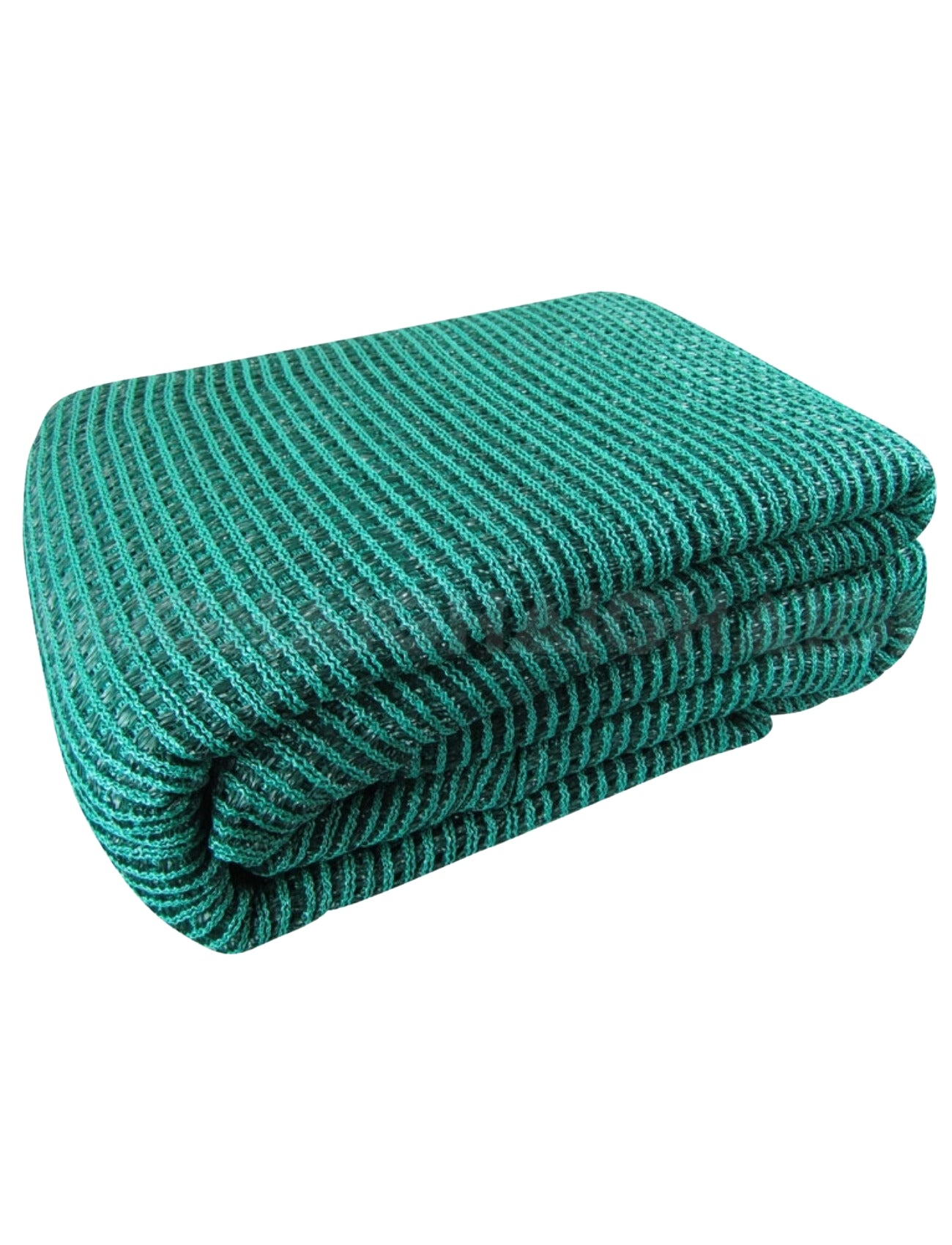 The folded green ANNEX MATTING, measuring 2.5m x 7.0m and with a texture reminiscent of Air Weave, exudes an inviting softness and plush feel. It is neatly stacked against a white background, offering an aura of coziness and comfort, staying true to the quality expected from Sunland-Protection.