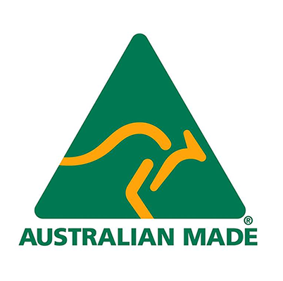 A green triangle with a stylized orange kangaroo, symbolizing "AUSTRALIAN MADE," is printed on UV-resistant material for the Explore Caravan Levelling Ramp by Explore.