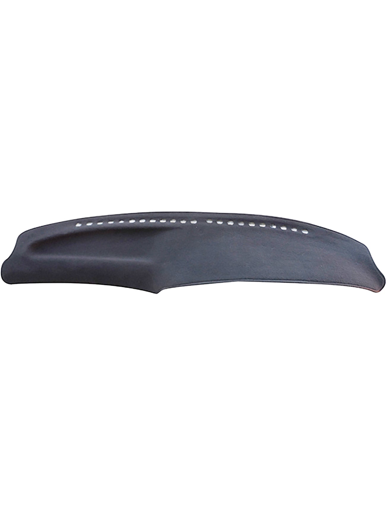 The Sunland-Protection Dash Mat Charcoal for Ssangyong Musso models from 08/1998 to 08/2006 features a contoured design that fits the dashboard's curves and edges perfectly. This black cover includes several small vent holes along the top edge, a textured surface, and helps protect your dashboard while reducing glare. Its snug fit also aids in keeping your vehicle cool.