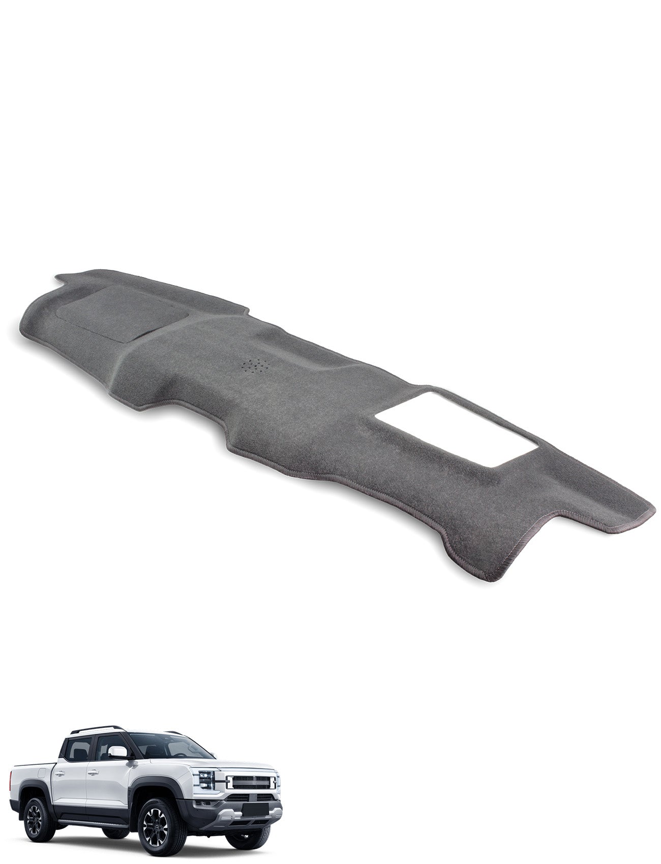 Sunland-Protection BYD Shark 6 Dash Mat, a premium Australian-made glare blocker, is shown above a white BYD Shark 6 truck from a front-side angle, isolated on a white background.