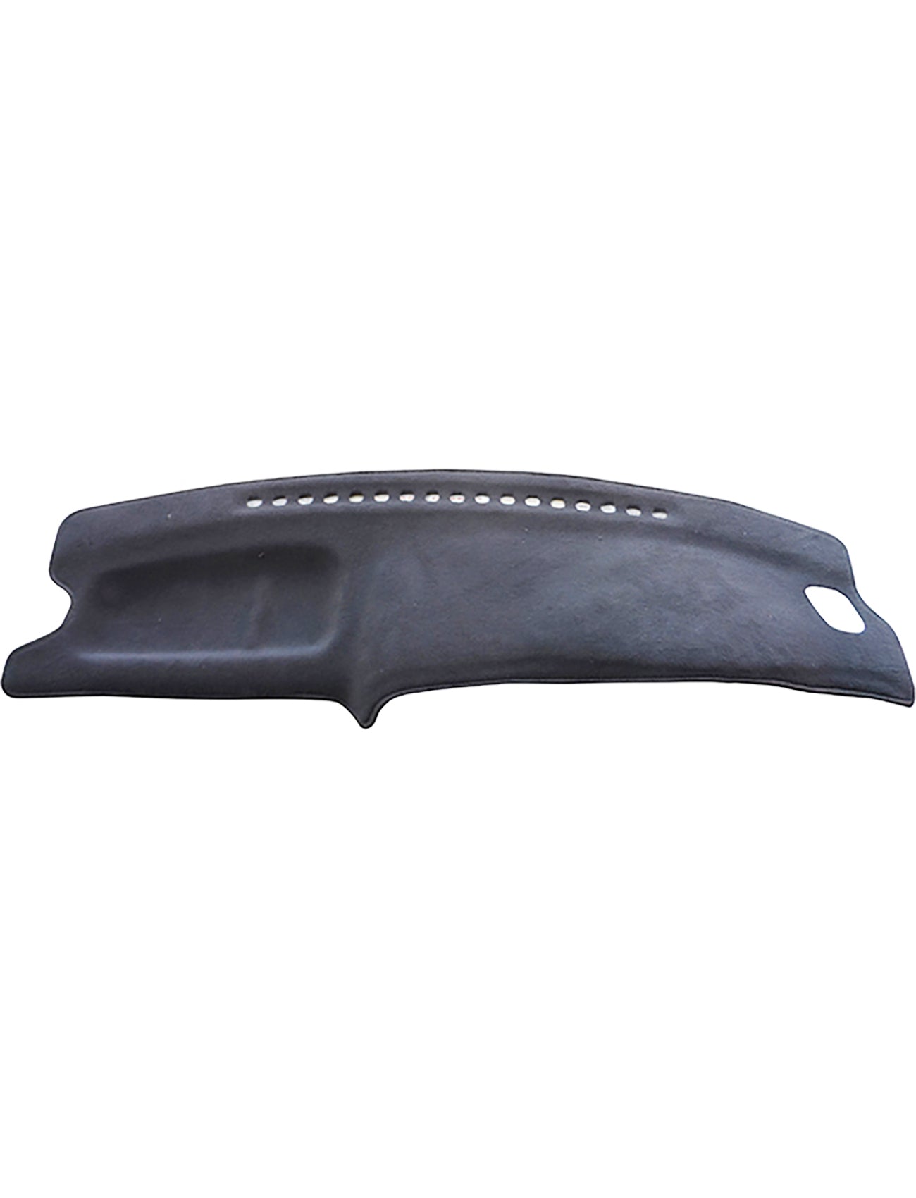 The Sunland-Protection Dash Mat Charcoal Suits Nissan Pulsar ES/N14 10/1991-09/1995 All Lx, Ti, Sss & Q Sedan & Hatchback Models - D2406 features a textured surface with a designated section for air vents. Designed to be air bag safe, this cover includes a cutout on the right side suitable for a speaker or another dashboard component. It's perfect for keeping your vehicle cool and protected.