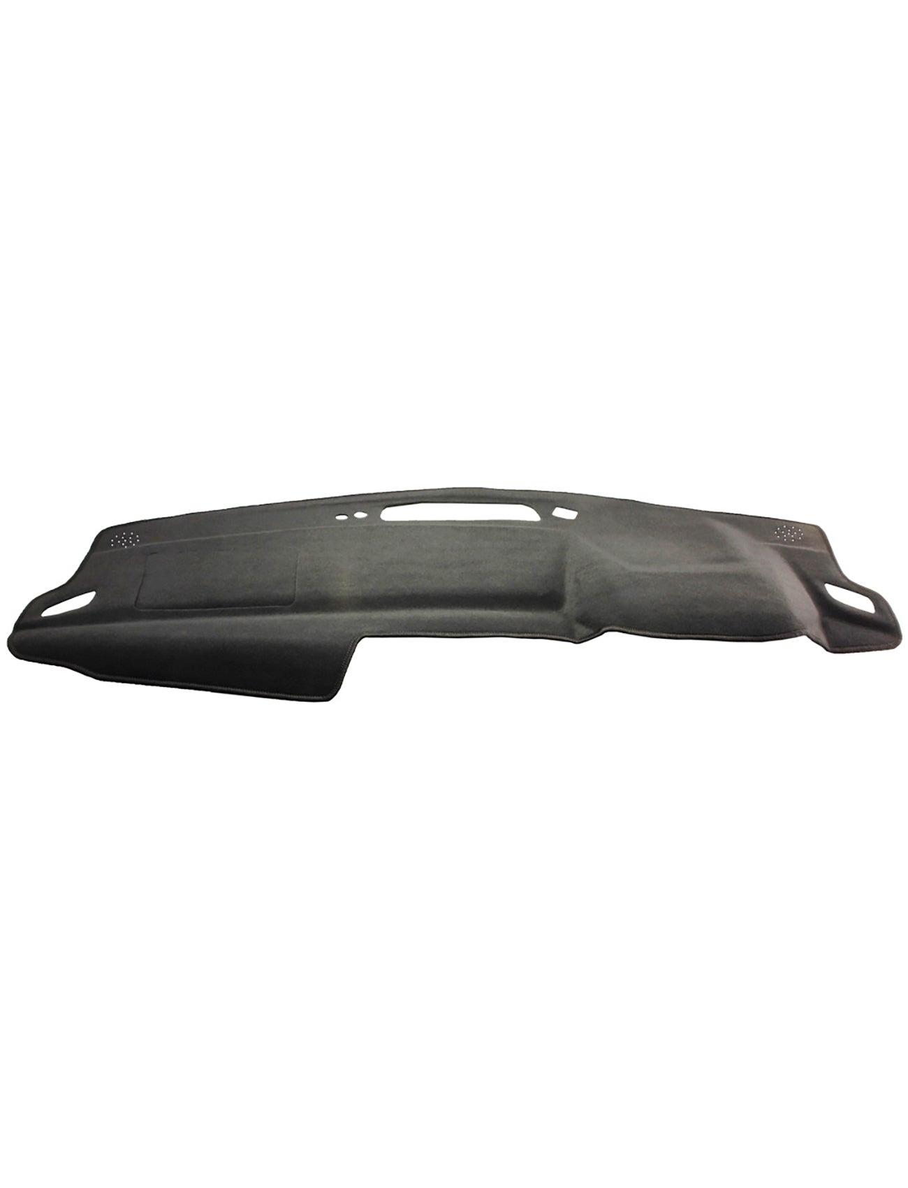 The Sunland Dash Mat Charcoal Suits Nissan X-Trail T33 10/2022-On W/Out HUD - D8706, from the brand Sunland-Protection, is a black dash mat designed to precisely fit the contours of your car's dashboard. It features openings for air vents and other functions, has a smooth finish with a raised section in the middle, and is made from durable, flexible material that helps reduce glare and keep your vehicle cool.

