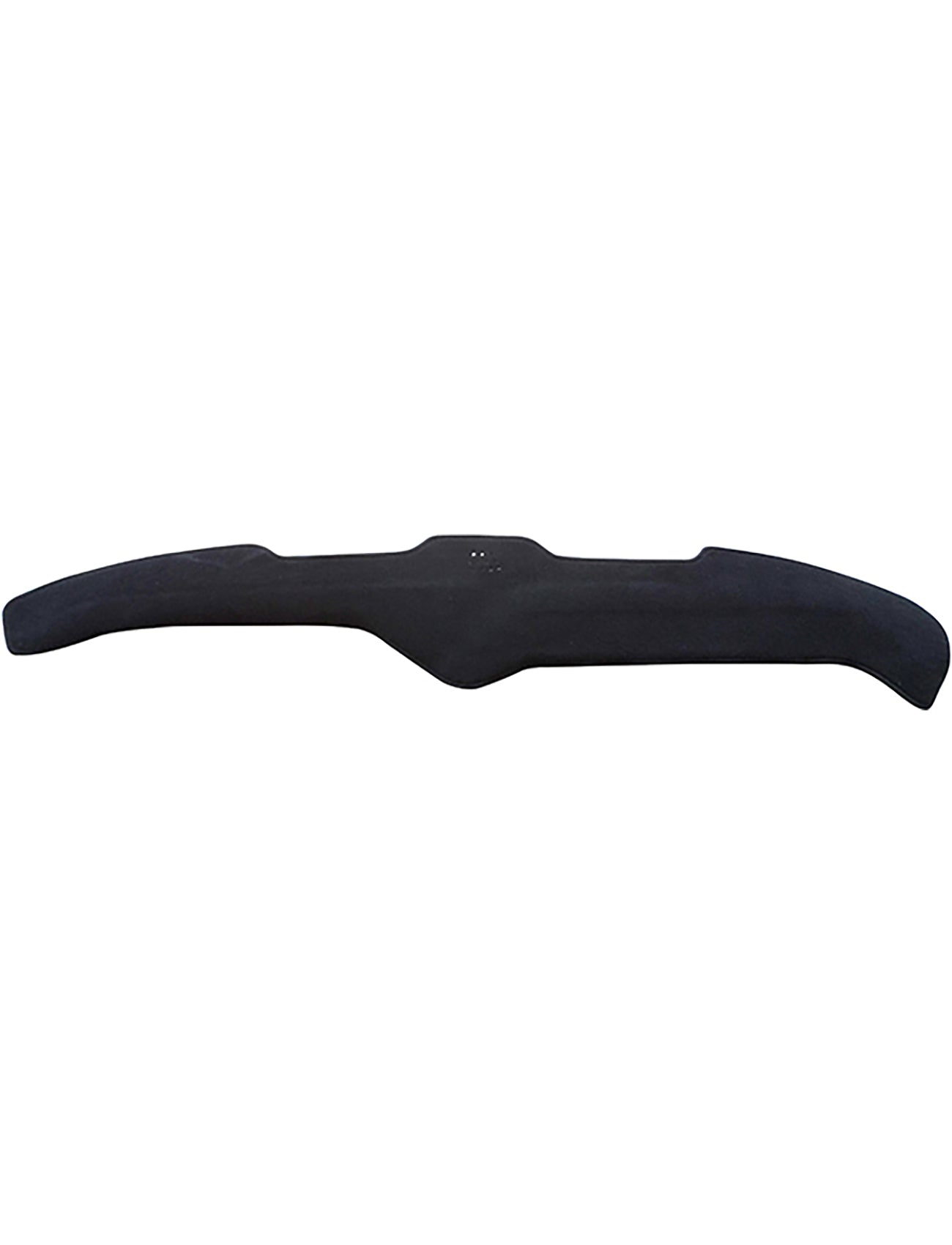 A black Sunland-Protection Dash Mat for a Ford Falcon XA/XB (10/1972-07/1976) Sedan, Utility, Van, 2 Door & Wagon Models—F101—is displayed against a white background. The mat features curved ends and a central raised section with a small rectangular cut-out. The material resembles durable plastic or rubber, akin to the trusted design that protects the resale value of your vehicle.