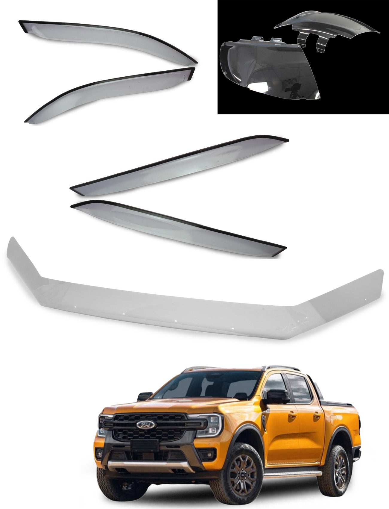 Ford Ranger Weathershields, Bonnet Protector, Headlight Protectors Bundle