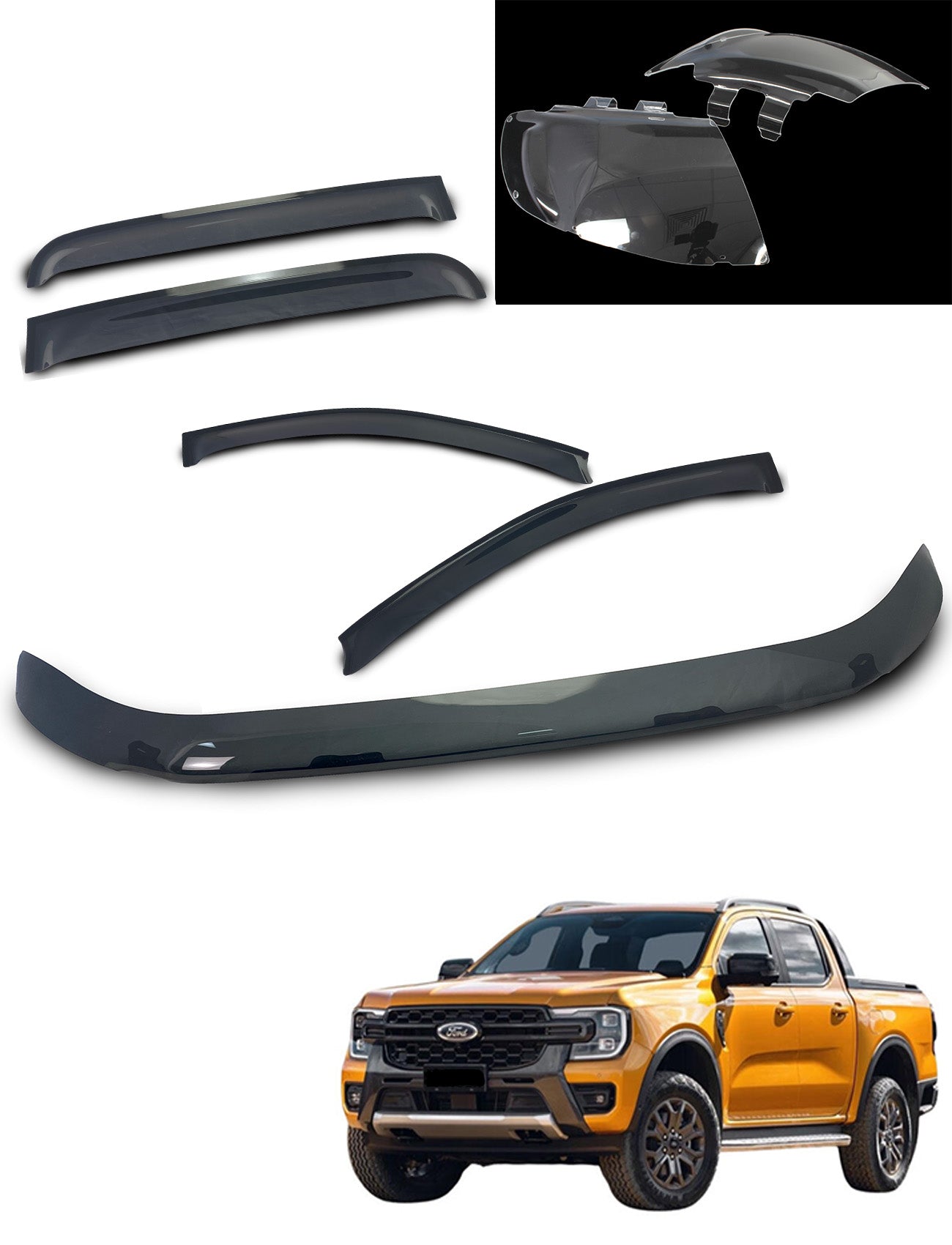 Ford Ranger Weathershields, Bonnet Protector, Headlight Protectors Bundle