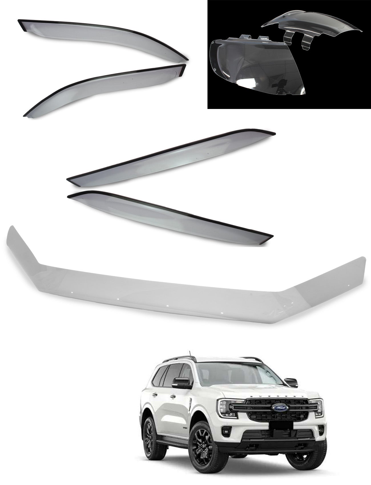 Ford Everest Weathershields, Bonnet Protector, Headlight Protectors Bundle