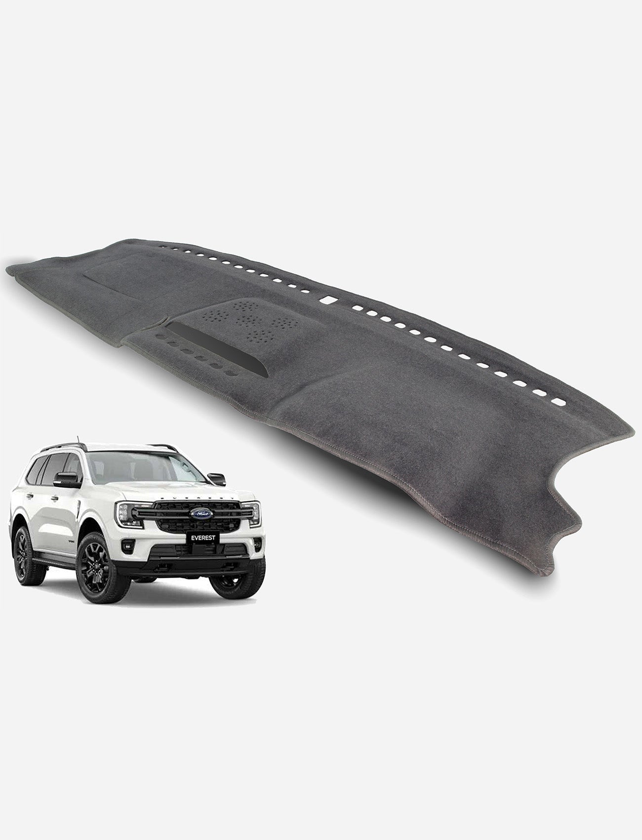 The Sunland-Protection Ford Everest Dash Mat, shown above a white SUV on a light background, keeps your vehicle cool and protects resale value with stylish, reliable coverage.