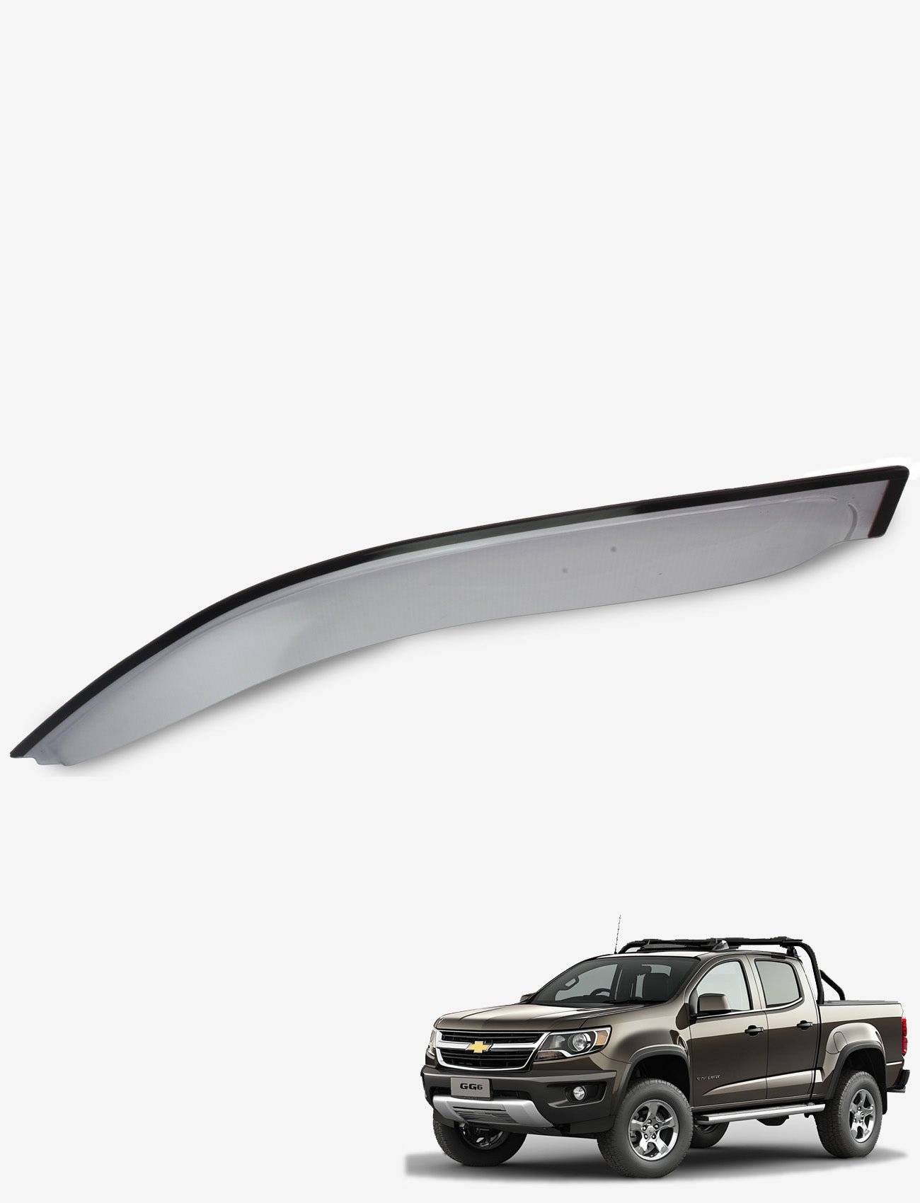 An image above showcases a Sunland Protective Plastics Weathershield Slimline Light Tint for the passenger side of a Holden Colorado RG (including Colorado 7) from 06/2012 to 06/2016. The product is seen in profile, mounted on a dark-colored pickup truck viewed from the front angle, emphasizing its grille, headlights, and wheels against a plain white background. Constructed from UV stable acrylic by Sunland Protective Plastics, this weathershield is designed for durability.