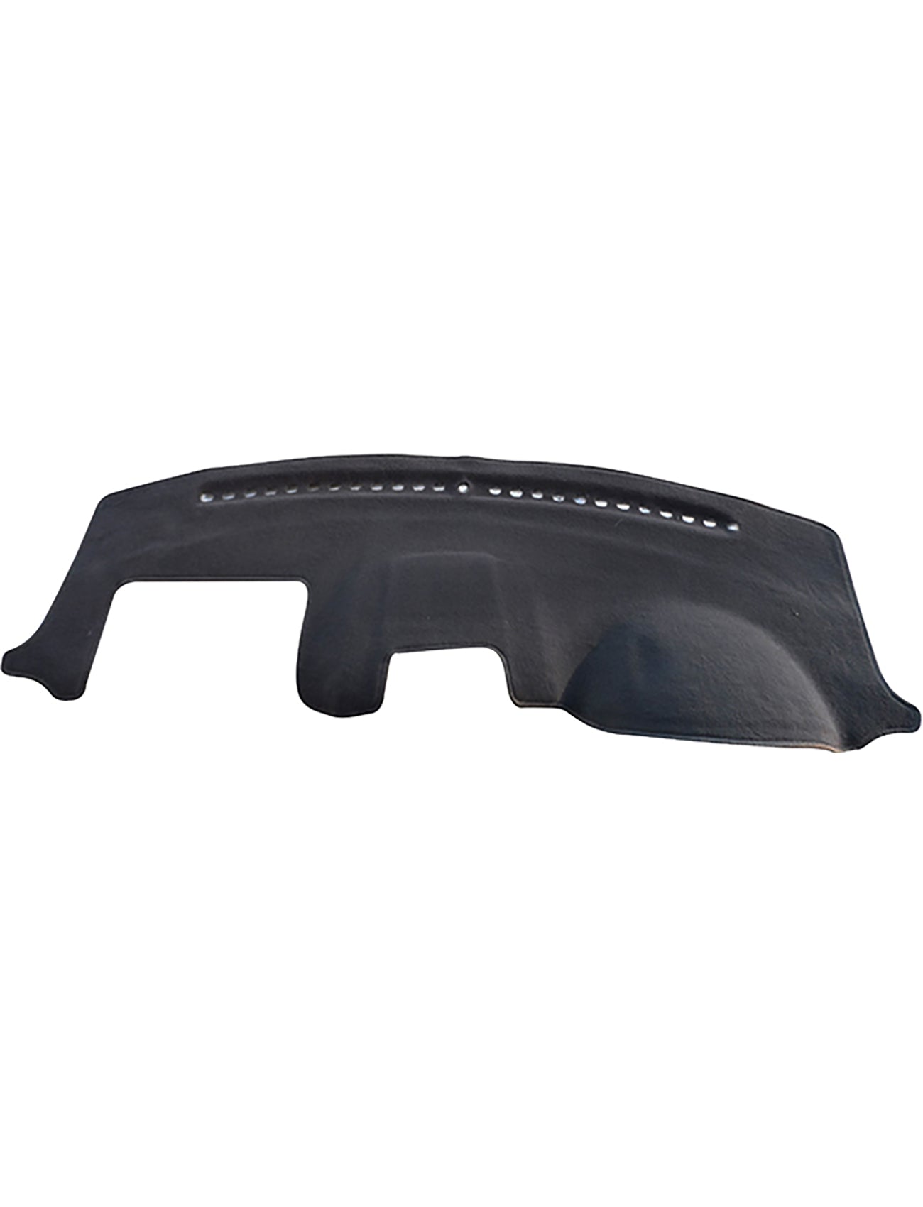 Introducing the Sunland Dash Mat Black from Sunland-Protection, designed to fit Kia Grand Carnival VQ models (01/2006-03/2009) with a pax airbag. This dash mat features an arc-shaped cutout on the upper section and a wider side on the lower section. It has small perforations along the top edge, providing a perfect fit for air vents or speakers. Its thin and flexible construction ensures it conforms snugly to your dashboard, helping protect resale value while keeping your vehicle cool.