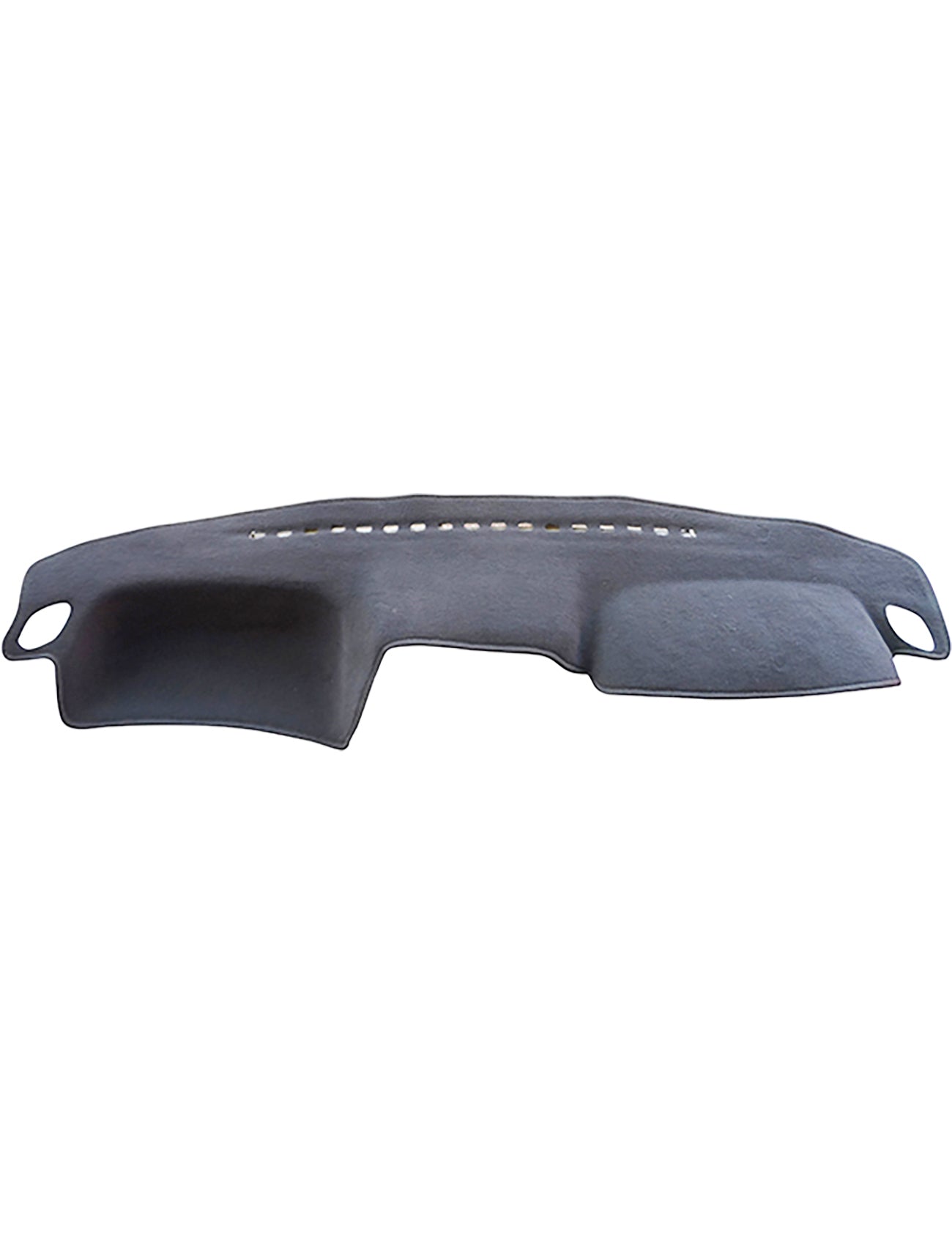 The Sunland-Protection Dash Mat Charcoal, specifically designed to suit Nissan Terrano RX/TI models from 03/1997-04/2000 (model number D3506), features two protruding sections and a series of small ventilation holes along the center. Made of fabric, this dash mat fits over the dashboard, reducing glare and protecting your car's resale value.