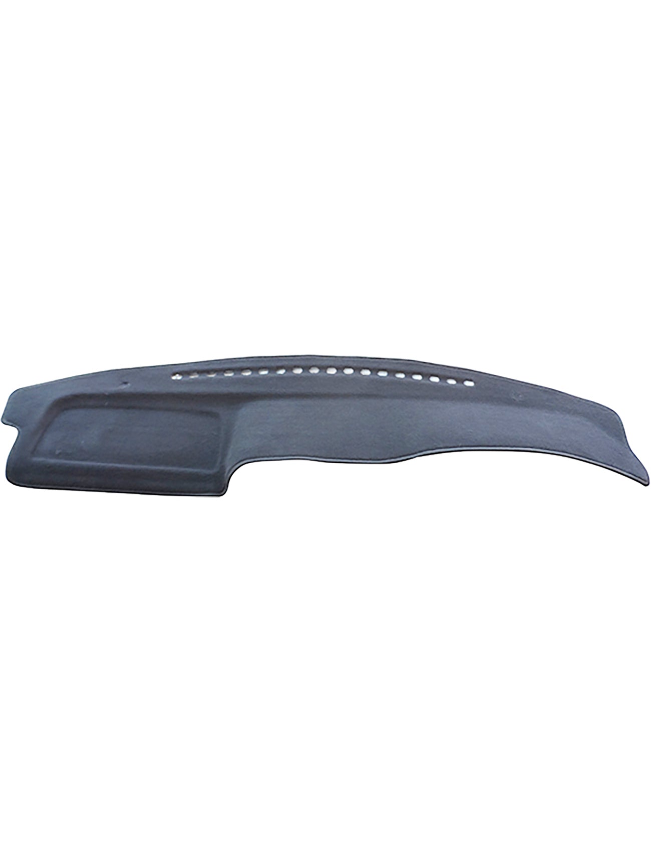 The Sunland Dash Mat Charcoal for Nissan Patrol GU/II/III (Y61) models from 12/1997 to 10/2006, including all DX and ST variants without a passenger airbag, is a black molded plastic car dashboard cover featuring an integrated defrost vent and an instrument panel cutout. The design boasts sleek lines and is engineered to protect your vehicle's resale value.