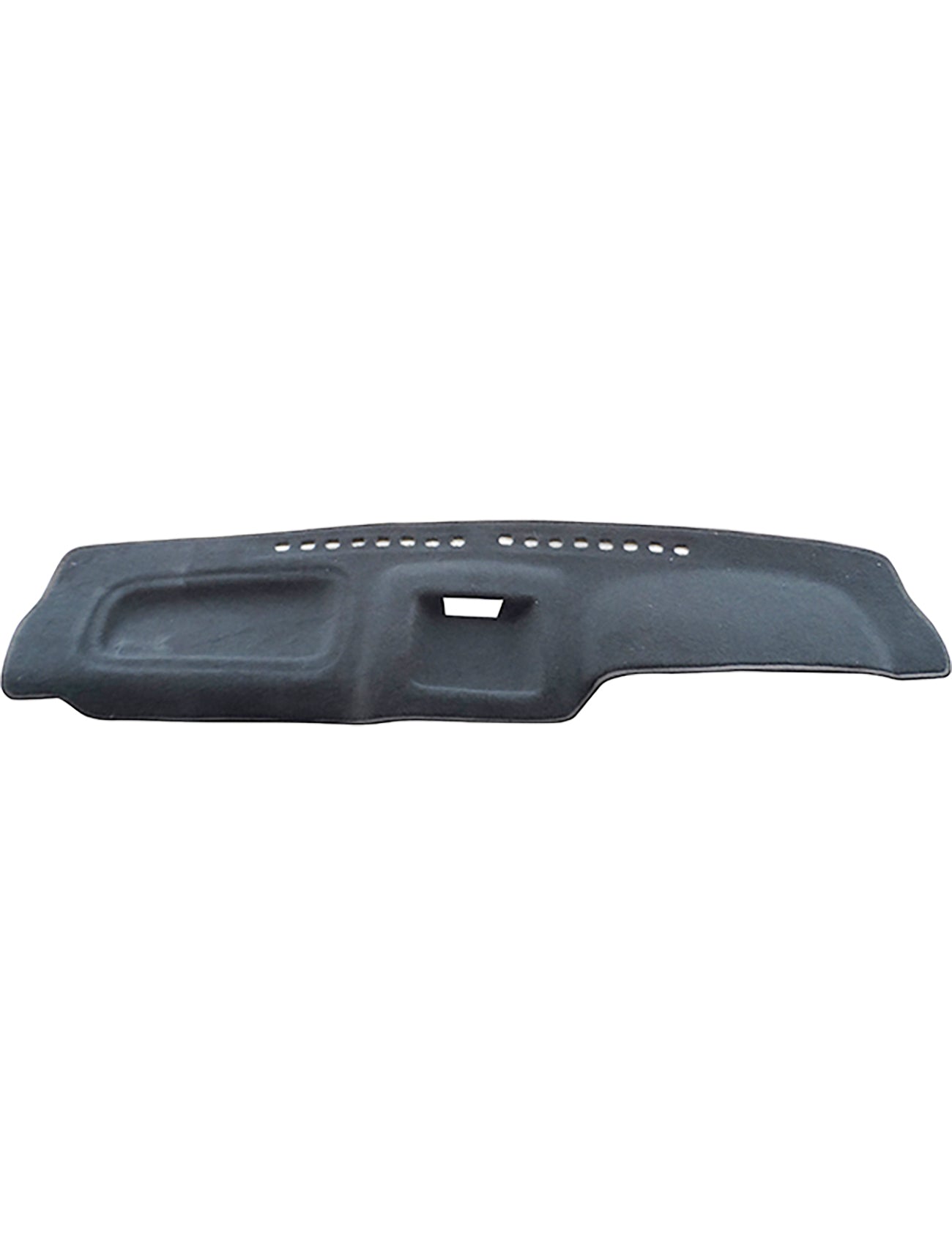 The Sunland Dash Mat Charcoal for Nissan Pathfinder RX/ST 03/1999-06/2005 All Models - Without Passenger Airbag (D4006) by Sunland-Protection is a black, contoured dash mat with a textured surface and several cut-out sections. It is designed to fit over your vehicle's dashboard for protection, enhanced aesthetic appeal, and to keep your car cool while safeguarding its resale value.