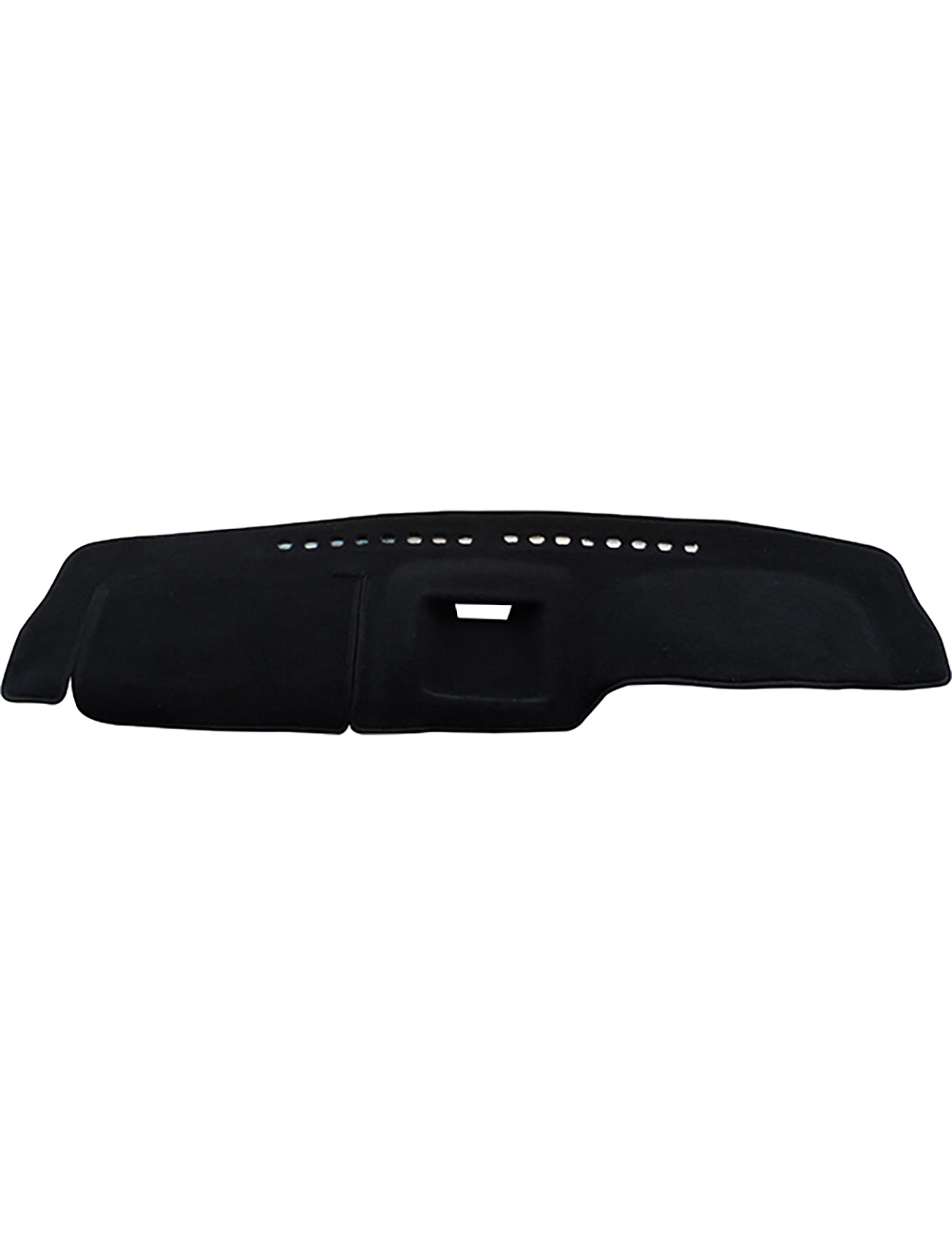 The Sunland-Protection Dash Mat Black, specifically designed for Nissan Pathfinder RX/ST models from 03/1999 to 06/2005 with a passenger airbag, features meticulous Australian craftsmanship. Its sleek black appearance includes a rectangular cutout and multiple ventilation holes, ensuring a perfect fit on your car dashboard. The product is elegantly displayed lying flat against a crisp white background.