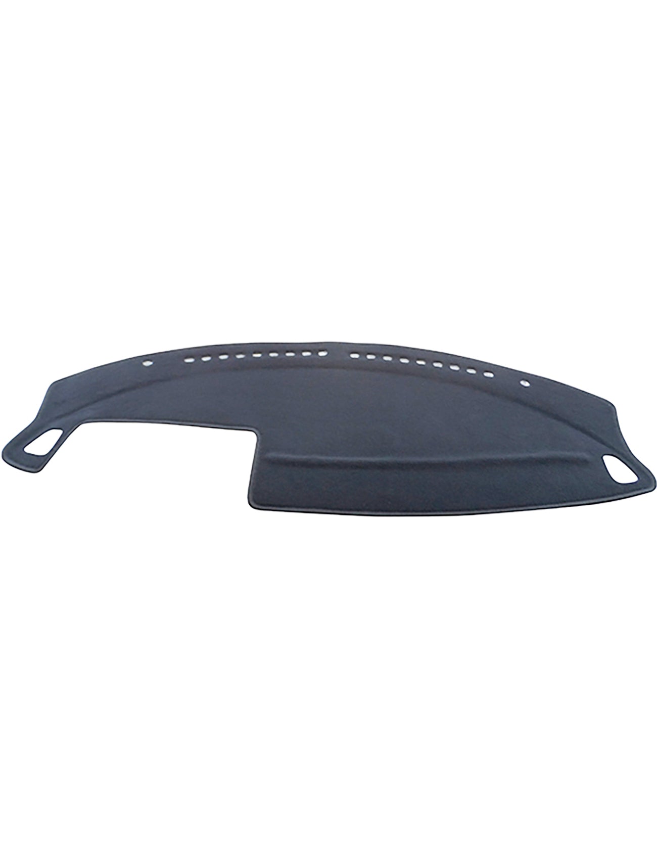 The Sunland Dash Mat Charcoal, designed specifically for Nissan Maxima J31 models from 11/2003 to 05/2009 of all variants, showcases a smooth and tailored surface with curved cutouts and multiple small perforations along the top edge. The design also includes two larger holes on the sides for secure attachment to the vehicle's dashboard. This mat, under the brand Sunland-Protection, enhances Vehicle Cool and potentially boosts resale value.