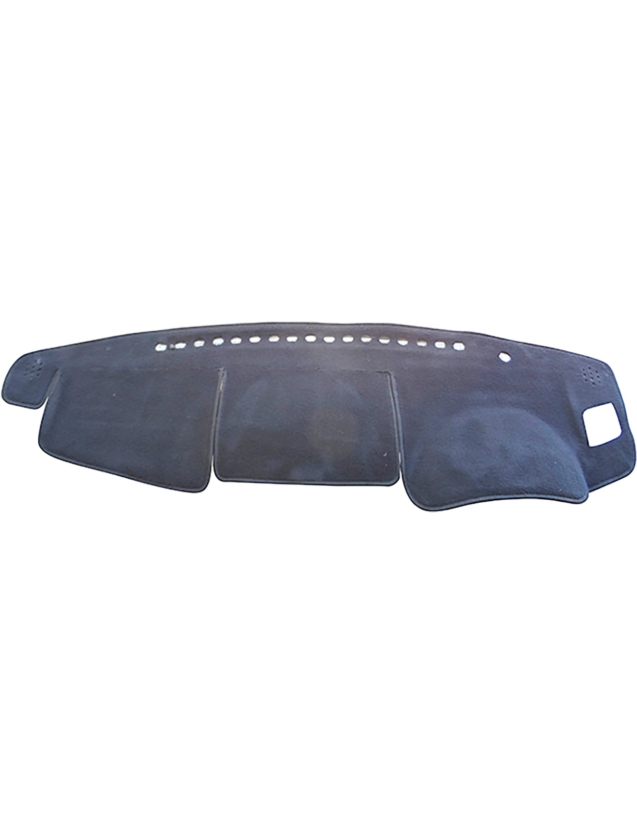 A charcoal-colored dashboard cover with vent cutouts and paneled flaps is shown. Designed by Sunland-Protection, the flexible Sunland Dash Mat Suits Nissan X-Trail T31 10/2007-03/2014 All Models - D6306 offers excellent protection to preserve your vehicle's dashboard and resale value while effectively reducing glare.