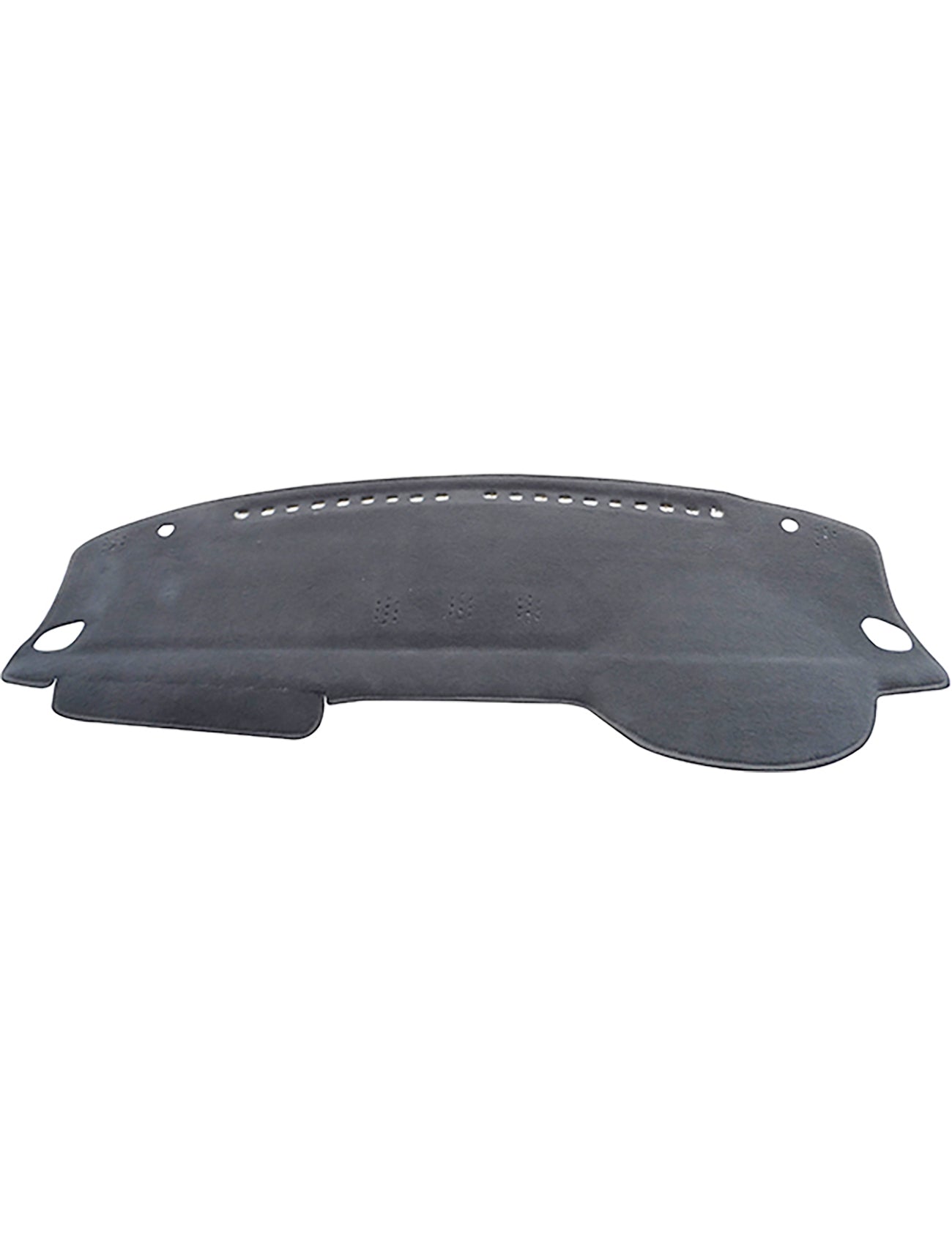 A charcoal Sunland Dash Mat by Sunland-Protection, tailored for Nissan Maxima J32 models from 07/2009 to 10/2013, featuring a sleek, elongated design with rounded edges and precise cutouts for air vents and instrument panels, crafted for dashboard protection and aesthetic enhancement.