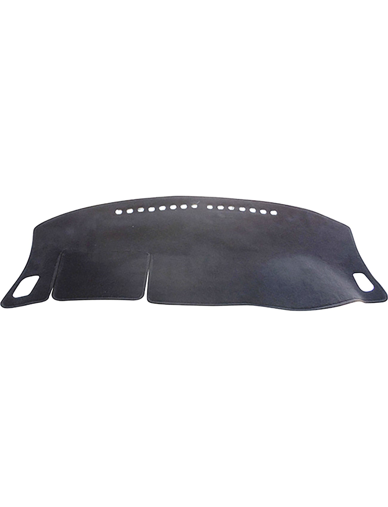 Introducing the Sunland Dash Mat Charcoal, compatible with all Nissan Pulsar B17/C12 Sedan and Hatch models from 11/2012 to 05/2017, designed to enhance both aerodynamics and style while keeping your vehicle cool. This curved accessory features a series of small holes along the upper edge with two cut-out sections on either side.