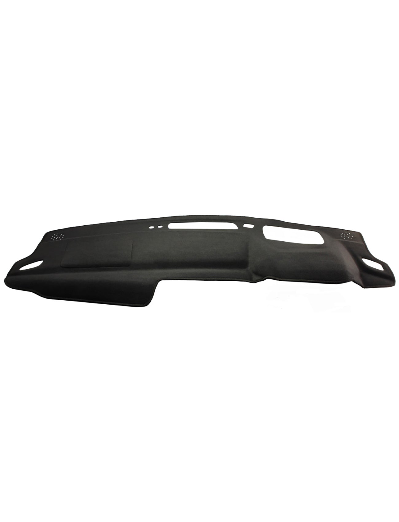 The Sunland-Protection Dash Mat Black Suits Nissan Qashqai J12 10/2022-On With HUD -D88H01 is an elegant dashboard cover designed specifically for certain vehicle models, such as the Nissan Qashqai. It features multiple openings for vents and controls, crafted from premium fabric to safeguard your car's resale value while ensuring compatibility with airbags. Presented stylishly on a white background.