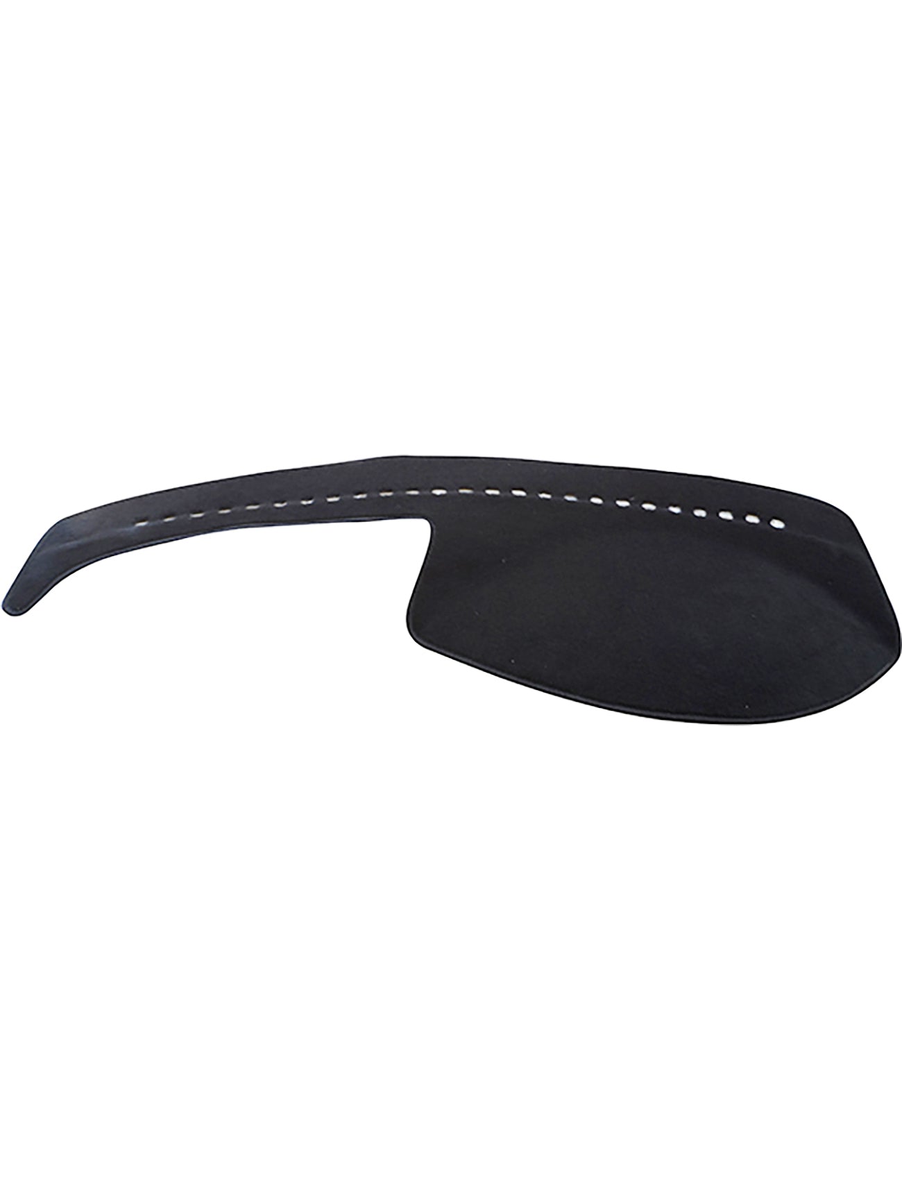 A black school paddle with a long handle and several small holes drilled into the striking portion lies on a white surface, showcasing its sleek design reminiscent of the Sunland-Protection Dash Mat Charcoal Suits Ford Focus LR/CL 09/2002-06/2005 All Models With Pax Airbag - F55B06.