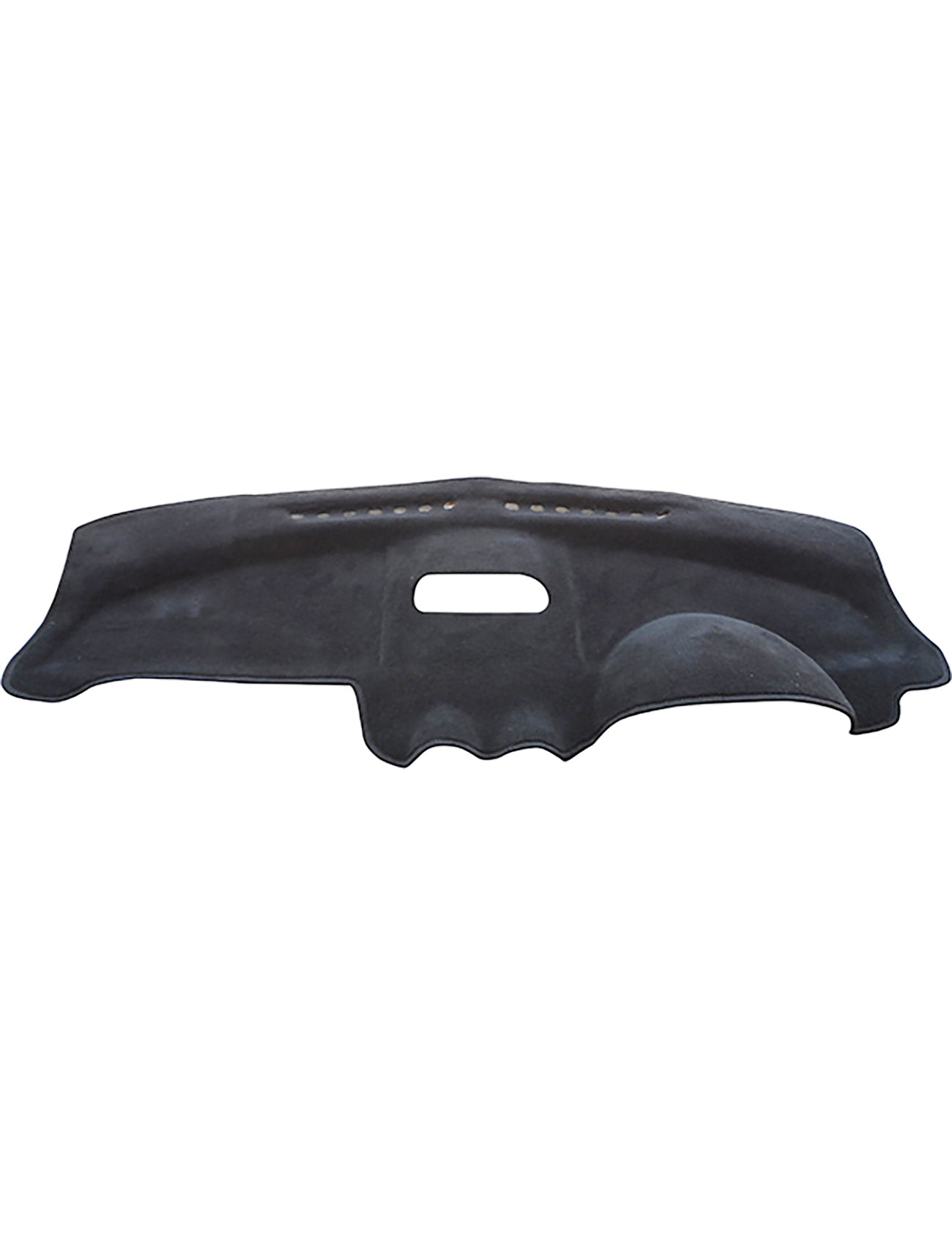 The Sunland Dash Mat Charcoal, tailored specifically for Daewoo Kalos T200 models from 03/2003 to 12/2004 (Product F6006), features a raised section designed to fit the dashboard perfectly. It includes a center cutout and a curved outline on one side, helping to keep your vehicle cool and maintain its resale value.