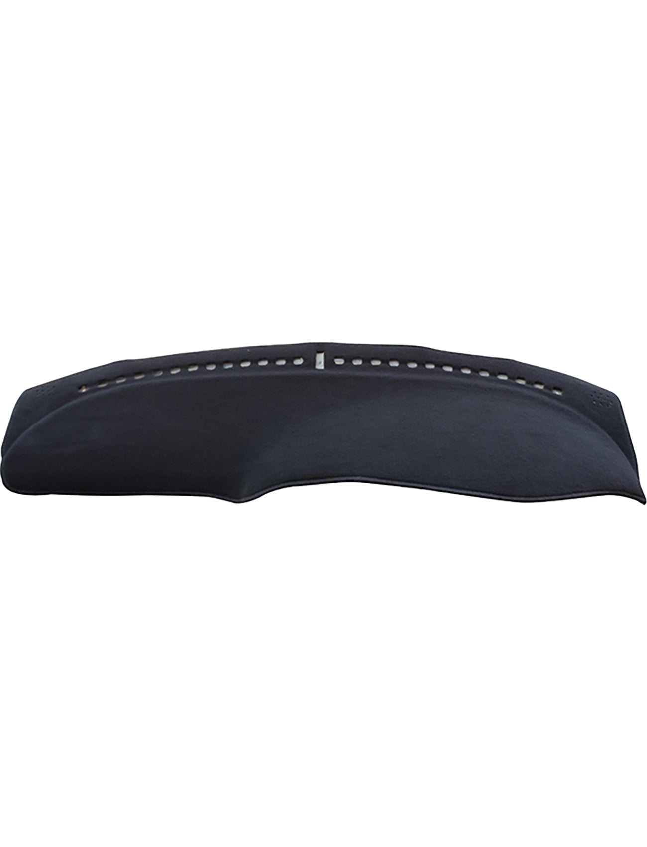 The Sunland Dash Mat Black, designed for Holden Commodore VT/VX models from 09/1997 to 09/2002 (excluding those with a passenger airbag), features a smooth surface and is intended to fit seamlessly on the vehicle's dashboard. This Sunland-Protection product offers sun protection and includes a row of small holes near the top edge, likely for ventilation or airbag safety.