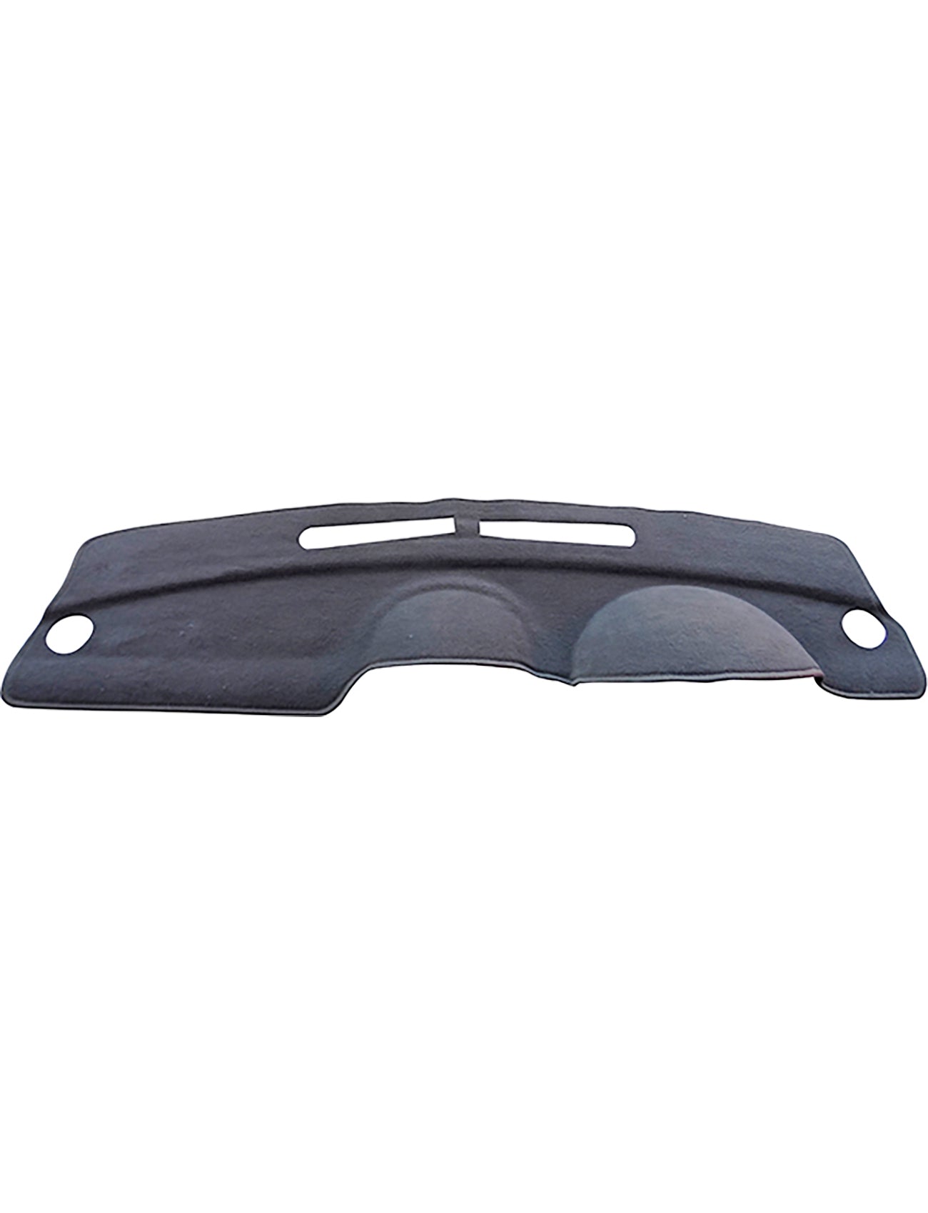 The Sunland-Protection Sunland Dash Mat in Charcoal, designed specifically for Holden Combo XC 09/2002-2012 models (G4206), features two circular openings and rectangular cut-out areas near the top. This cover fits over your dashboard, providing windshield protection from sun damage, reducing glare, and helping to keep your vehicle cool.