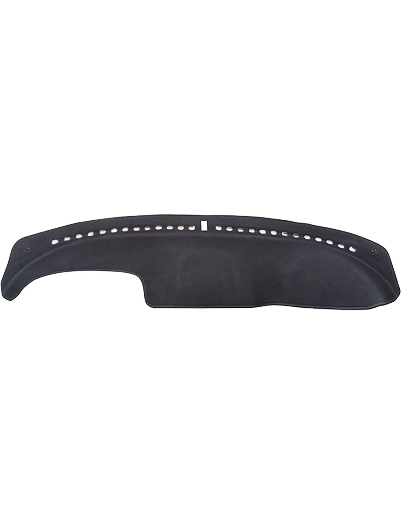 The Sunland-Protection Dash Mat Black, designed specifically for the Holden Adventra VZ/CX8 / Lx8 09/2003-10/2004 models without gauges on the dash, is showcased against a white background and features a series of small ventilation holes. This stylish black dashboard cover is engineered for effective glare reduction and sun damage protection while being airbag safe, ensuring your vehicle's interior remains both chic and secure.