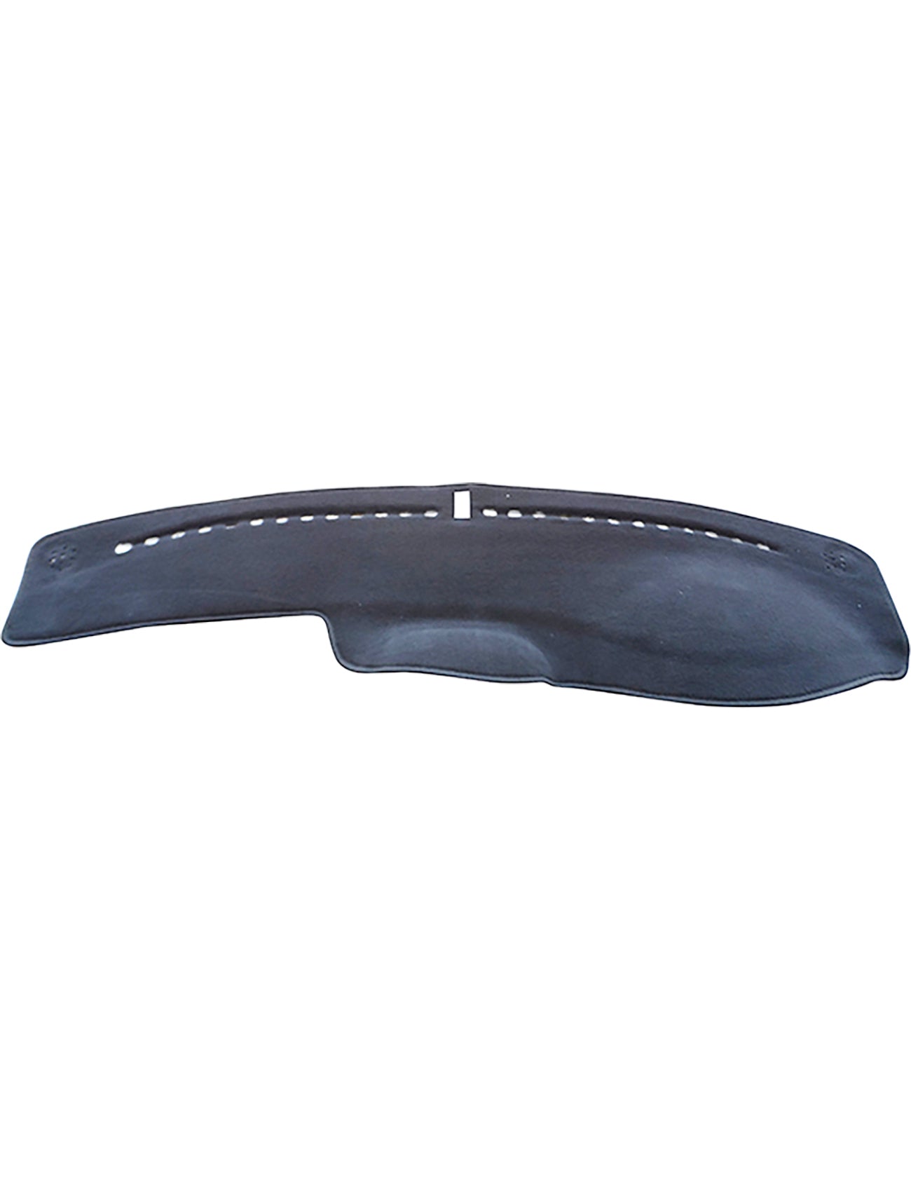 The Sunland-Protection Dash Mat Charcoal for Holden Statesman WK/WL models from 04/2003 to 07/2006, including the Caprice - G5406, is a contoured dashboard cover designed in black with multiple small ventilation holes along one edge and a single larger central cutout. This mat fits the shape of your vehicle's dashboard perfectly, ensuring protection and preserving its resale value.