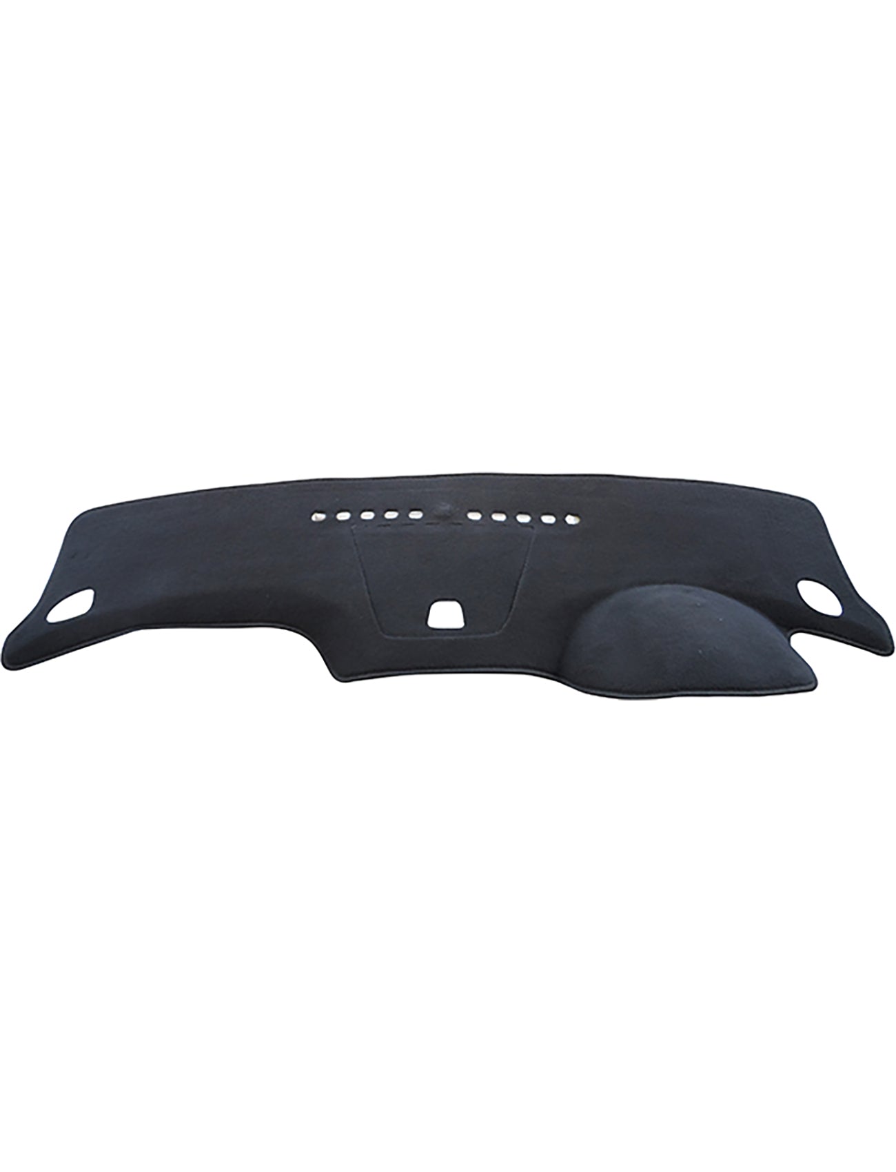 Image of a Sunland Dash Mat Black, specifically designed to fit the Holden Cruze JG/JH models from 05/2009 to 10/2016. Crafted by Sunland-Protection, it includes cutouts for air vents and controls. The mat features a smooth surface with a slightly raised section on one side, perfect for shielding your dashboard from sun damage, minimizing glare, and maintaining your vehicle's resale value by keeping it cool.