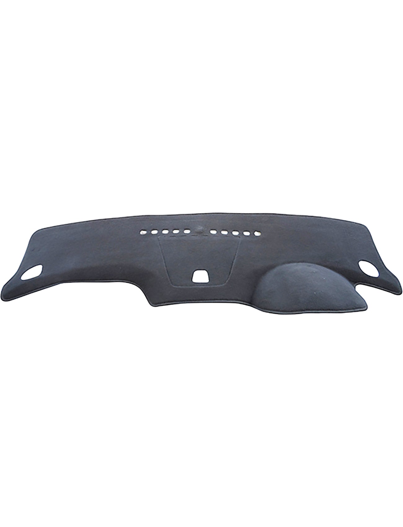 The Sunland Dash Mat Charcoal for Holden Cruze JG/JH 05/2009-10/2016 All Models, product code G7206, is a black cover crafted from a soft and flexible material. It includes cutouts and perforations to accommodate vents and other dashboard features, ensuring a precise fit. This design not only protects the dashboard from UV rays but also reduces glare, enhancing both comfort and the efficiency of your air conditioner.