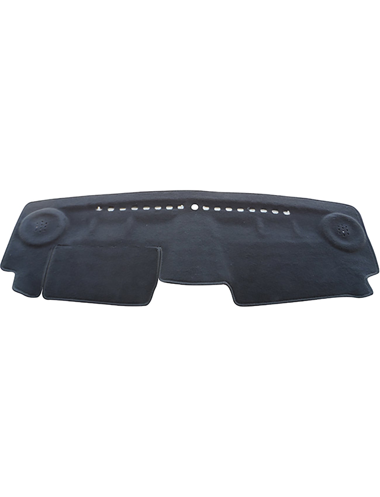 Presenting the Sunland-Protection Dash Mat in black, specially designed to fit Holden Barina Spark/MJ models from MY10 to MY13 (10/2010-12/2015), product code G7401. This dash mat features holes and contoured sections for speakers and is Air Bag Safe, providing a seamless integration over your vehicle's dashboard with enhanced protection and style.