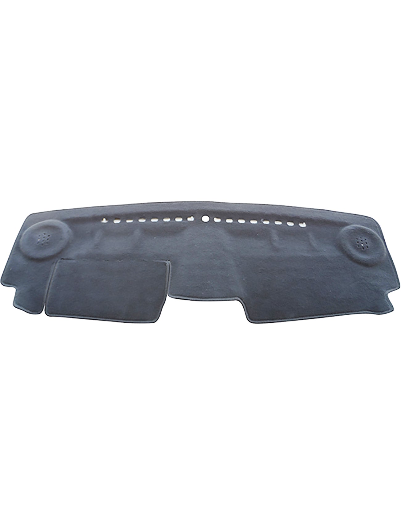 The Sunland Dash Mat Charcoal for Holden Barina Spark/MJ MY10 - MY13 (10/2010-12/2015 All Models) by Sunland-Protection features custom cutouts for air vents and speaker areas. This cover has a textured surface and contoured edges to fit the dashboard snugly, providing glare reduction and preserving resale value.