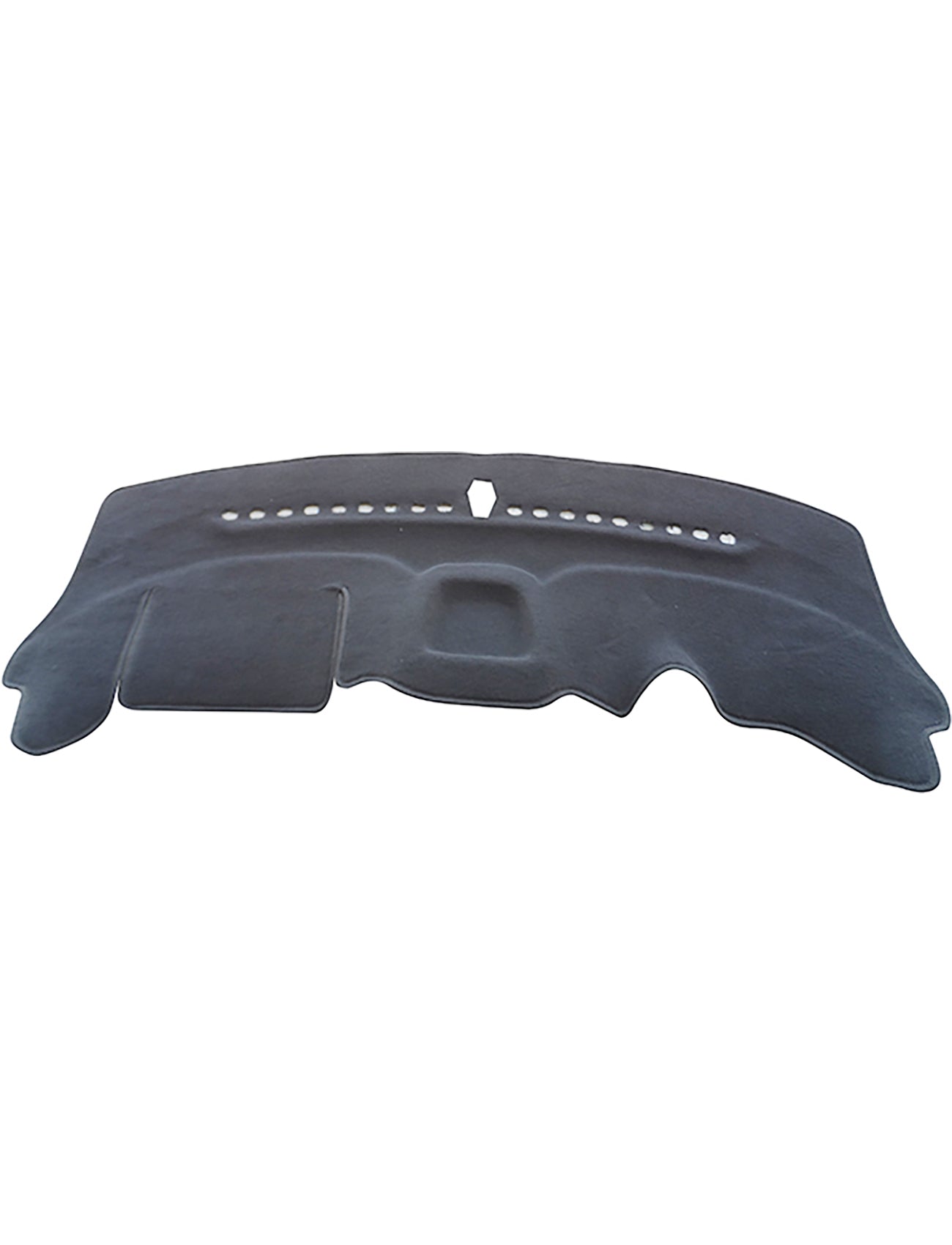 A charcoal Sunland Dash Mat by Sunland-Protection, custom cut to fit all Holden Barina TM models from 10/2011 to 08/2016 (G8106). This contoured mat features tailored cut-outs for air vents and controls, boasts a textured surface, and is designed for a snug dashboard fit to reduce glare, protect dash components, and keep your vehicle cool against sun damage.