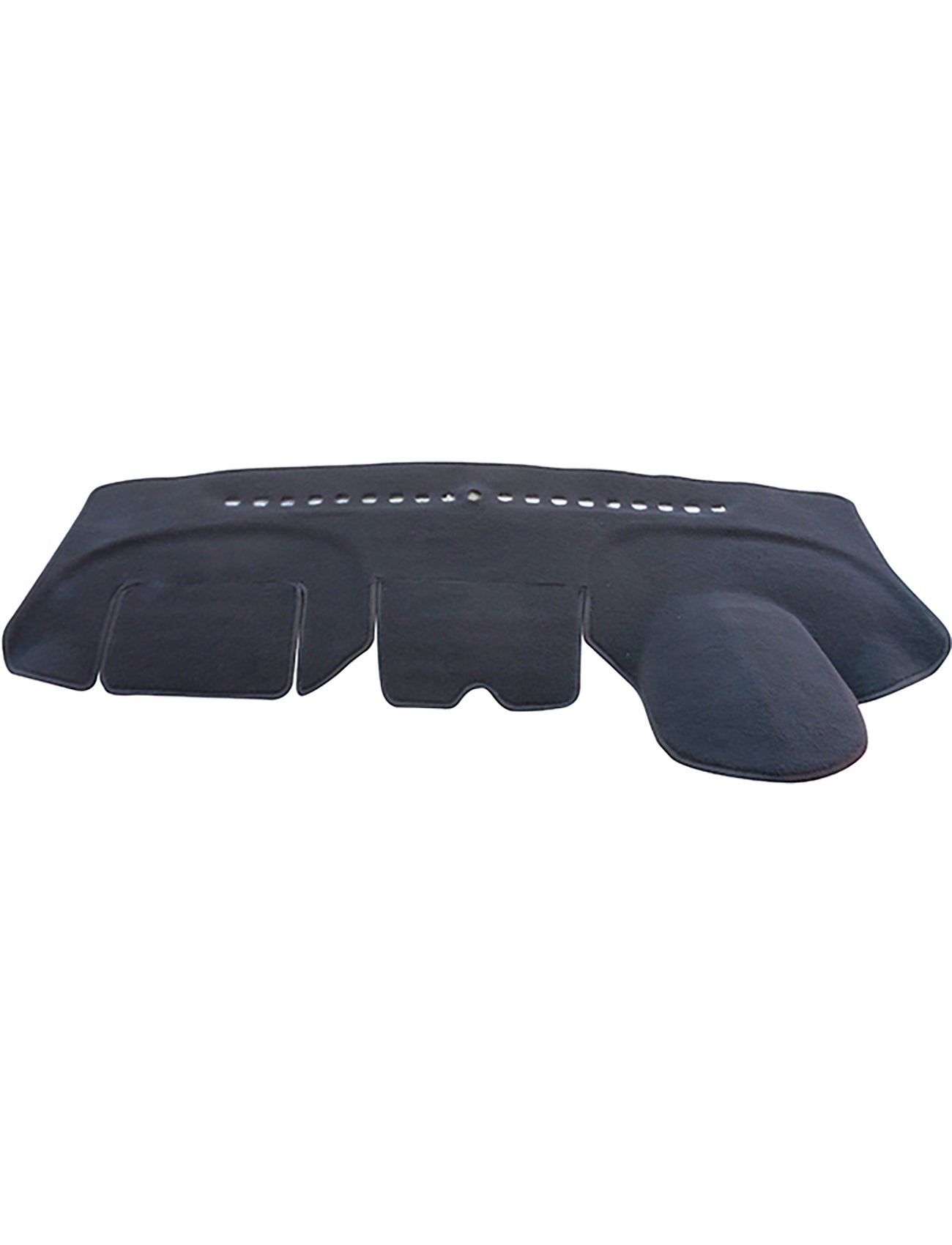 The Sunland-Protection Dash Mat Black Suits Holden Trax TJ 08/2013-09/2016 All Hatch Models (G8501) is a dashboard cover with stitched edges. It is designed to protect and enhance your vehicle's dashboard while maintaining resale value, featuring small openings for air vents and controls to ensure both functionality and style.