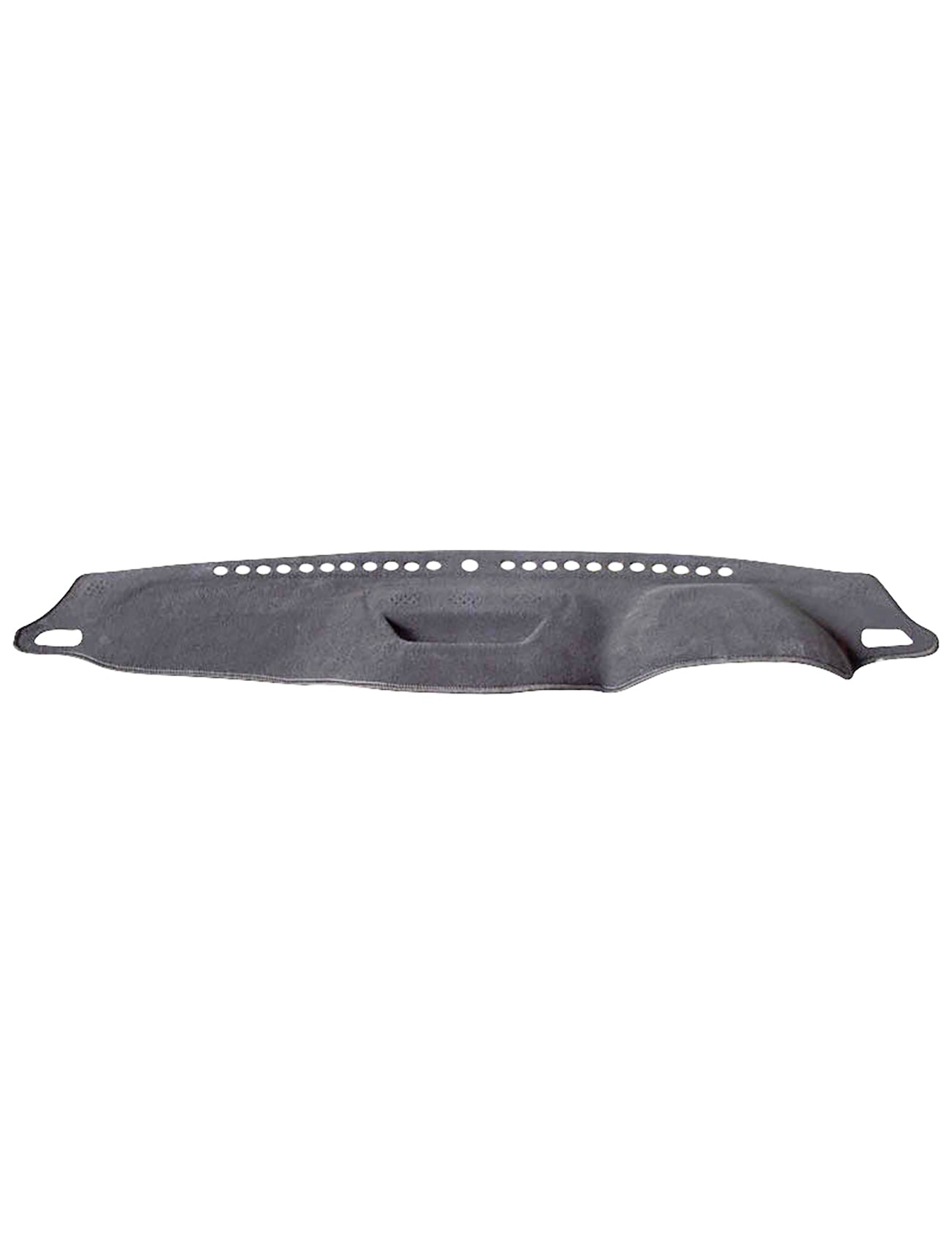 The Sunland Dash Mat Charcoal from Sunland-Protection, designed specifically for Holden Trailblazer RG MY17 models from 07/2016 to 12/2020 (Lt & Ltz Models - G9006), features a curved design with perforations along the top edge and two mounting holes on either end. It fits your vehicle's dashboard perfectly, offering protection while enhancing its aesthetic appeal and helping to keep your vehicle cool.