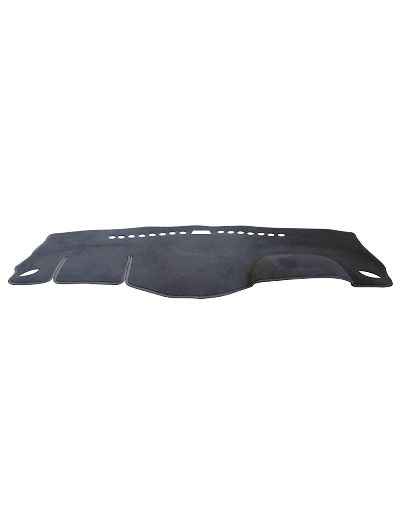 The Sunland Dash Mat Charcoal by Sunland-Protection is designed to fit snugly over the dashboard of Holden Trax TJ models from 10/2016 to 12/2020. Featuring multiple cut-out holes and stitched edges, it effectively prevents glare and damage from sunlight while contributing to vehicle cooling. Its detailed contours align perfectly with various dashboard components.