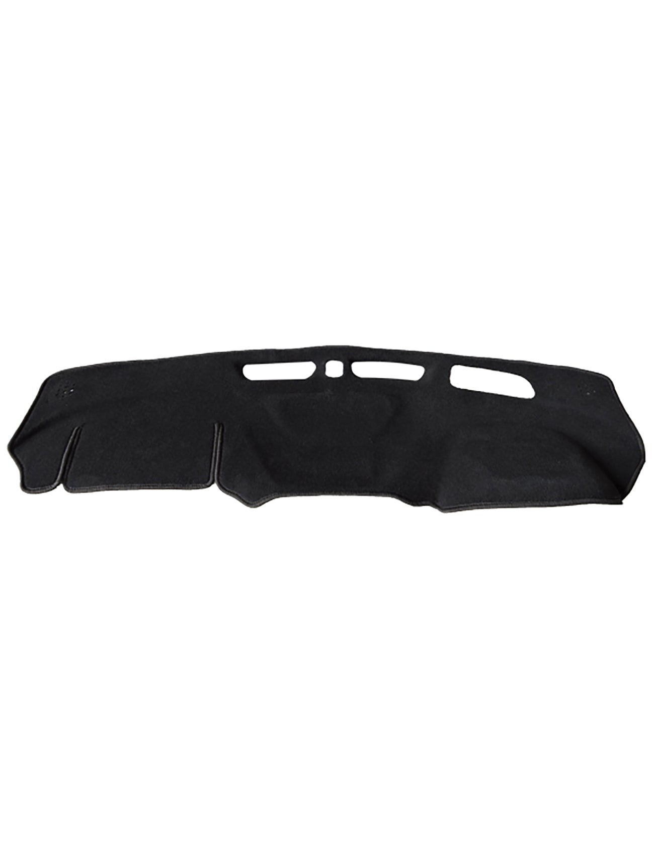 The Sunland Dash Mat Black, designed for Holden Equinox EQ models from 12/2017 to 12/2020 with HUD but without a center dash speaker (G9601), is displayed against a white backdrop. This Sunland-Protection product features cutouts and stitching details, ensuring a precise fit while enhancing sun protection to keep your vehicle cool.