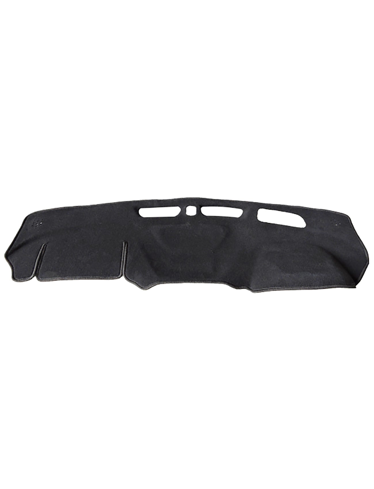 The Sunland-Protection Dash Mat Charcoal Suits Holden Equinox EQ (12/2017-12/2020 All Models with HUD but Without Centre Dash Speaker), features three cut-out sections for vents or displays and stitching details along the edges for a custom fit. This Air Bag Safe mat, model number G9606, is made from soft and flexible material, providing enhanced protection and style.