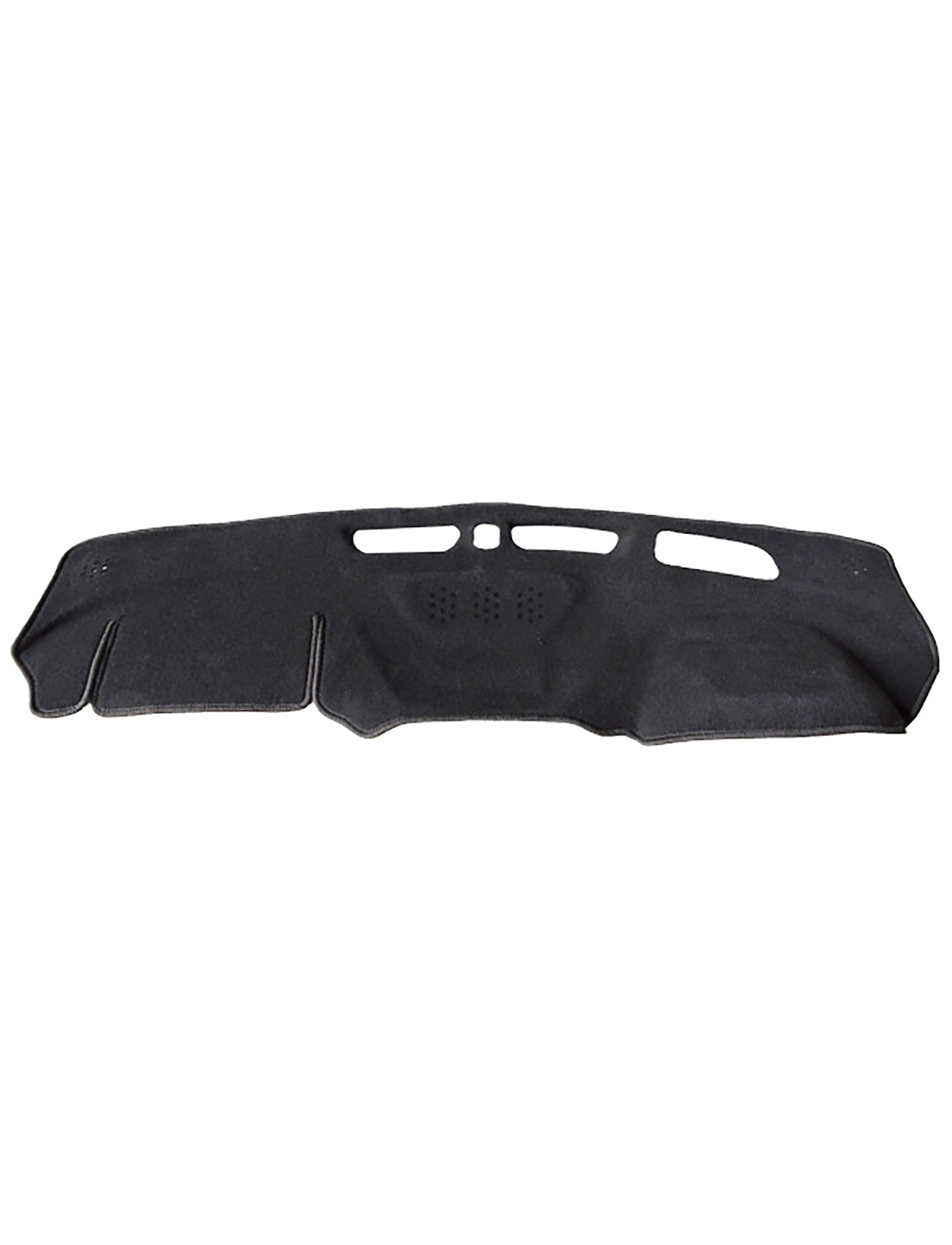 The Sunland-Protection Dash Mat Charcoal is a fabric dashboard cover designed for Holden Equinox EQ models from 12/2017 to 12/2020. It fits over the dashboard, offering protection against sunlight and reducing glare while also having cutouts for vents, HUD (Heads Up Display), and a center dash speaker to ensure it's Air Bag Safe.