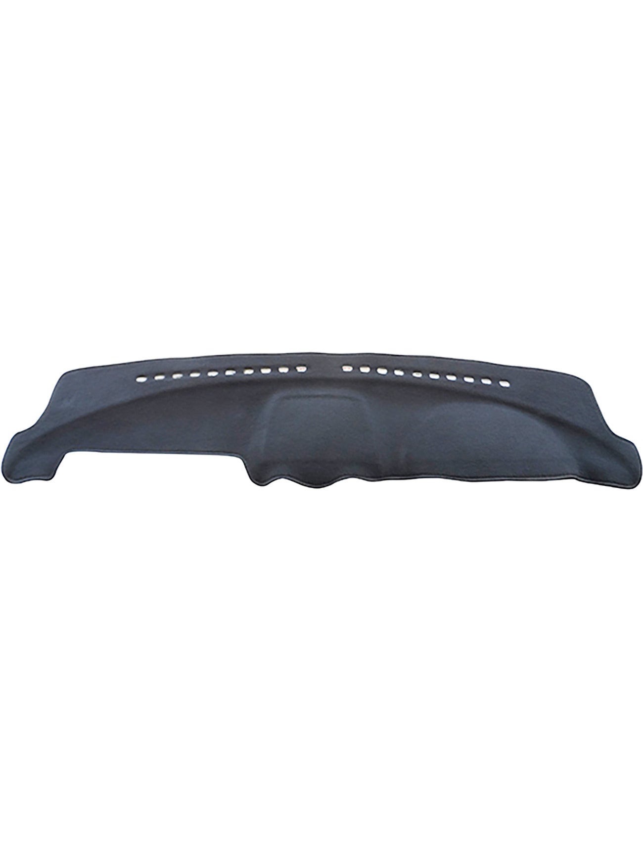 The Sunland-Protection Dash Mat in charcoal color is tailored to fit snugly over the dashboard of Holden Colorado RC models from July 2008 to May 2012, including all Dx, Lx, and Lt-R versions. This contoured cover features a series of small, evenly spaced vents across its top portion to promote vehicle cooling and reduce glare effectively.