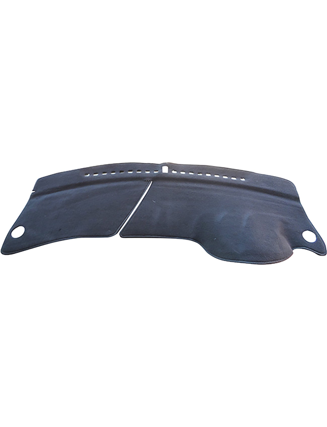 The Sunland-Protection Dash Mat Black, specifically designed to fit Honda City GM models from February 2009 to December 2013 (Product Code: H3201), features two circular holes on either side for air vents or other attachments. This perforated and stitched mat is made from soft, flexible material that protects the dashboard from sun damage, enhancing both longevity and style of your car's interior.